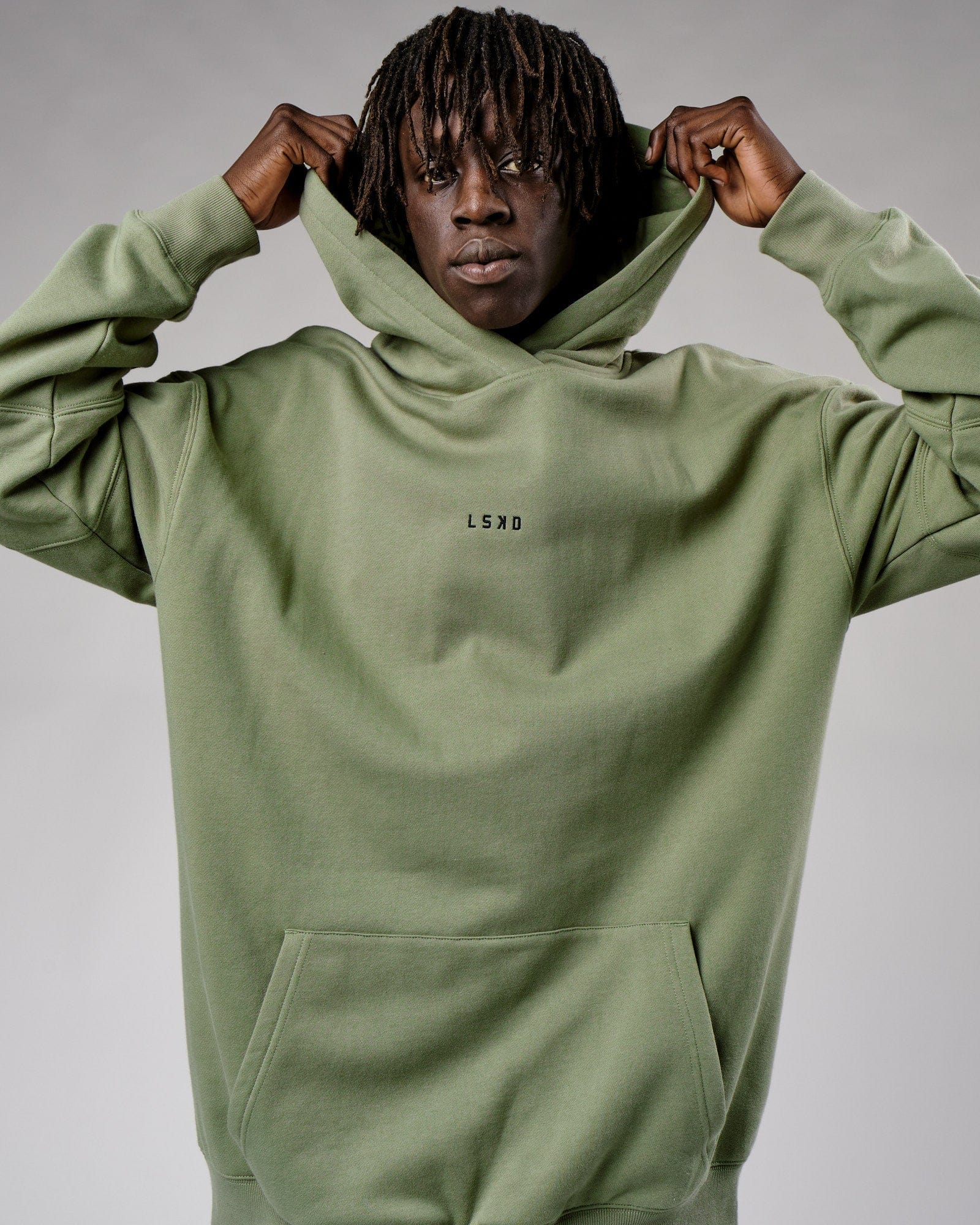 Model wearing Upfield Hoodie Oversize - Sea Spray