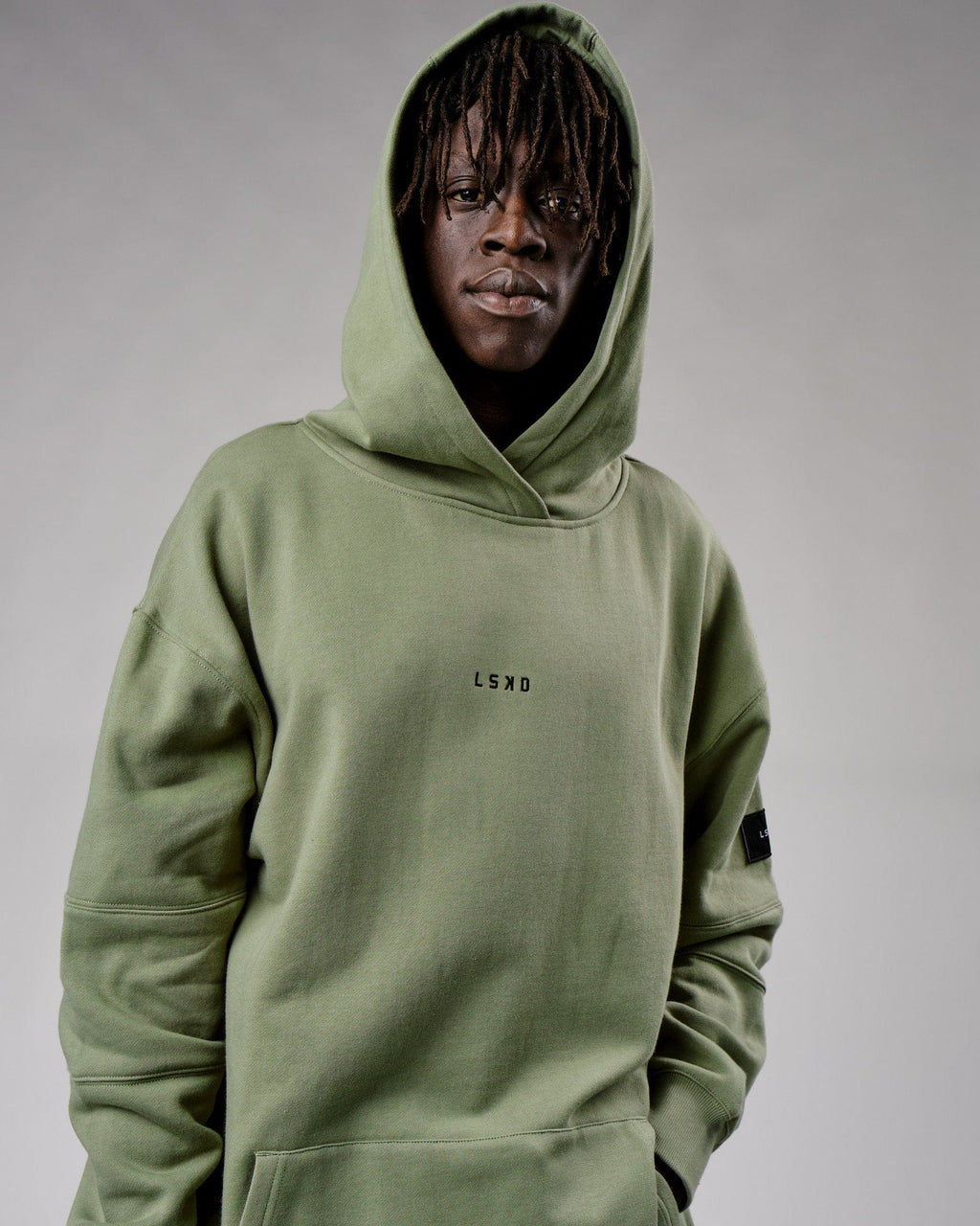 Model wearing Upfield Hoodie Oversize - Sea Spray