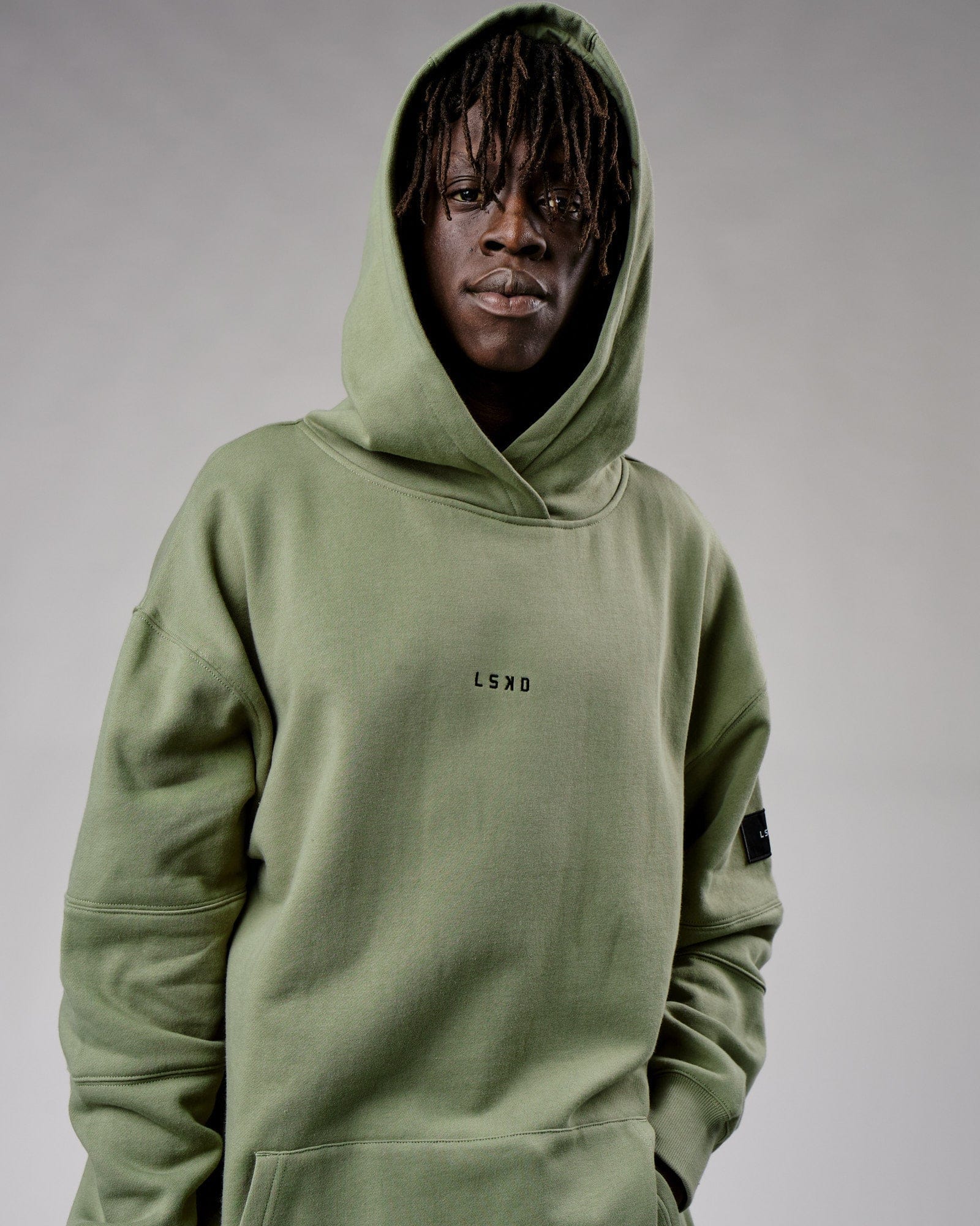 Model wearing Upfield Hoodie Oversize - Sea Spray