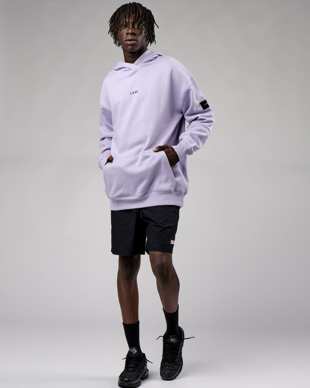 Model wearing Upfield Hoodie Oversize - Cosmic Sky