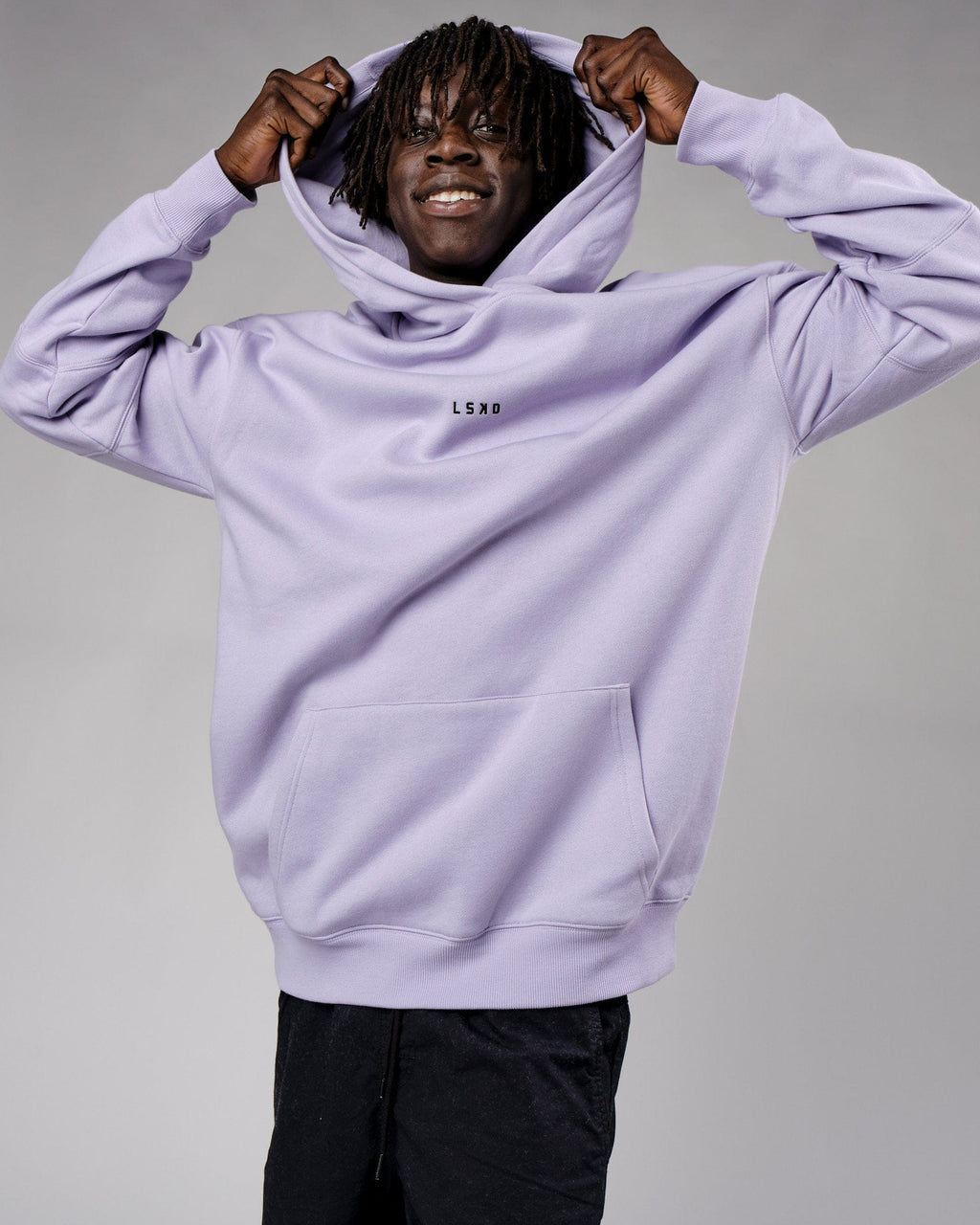 Model wearing Upfield Hoodie Oversize - Cosmic Sky