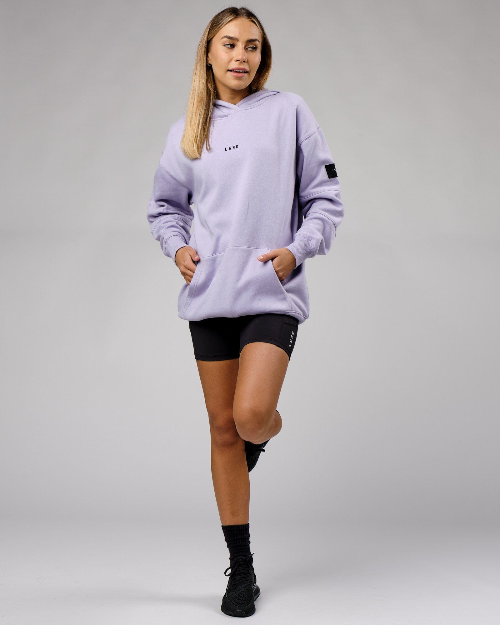 Model wearing Unisex Upfield Hoodie Oversize - Cosmic Sky