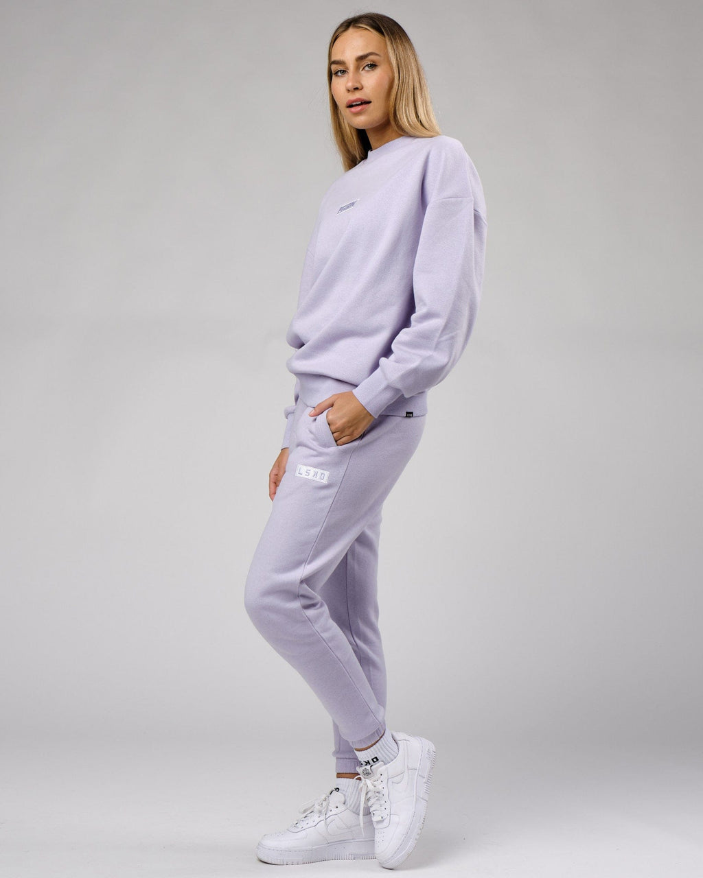 Model wearing Unisex Cornerstone Sweater Oversize - Cosmic Sky