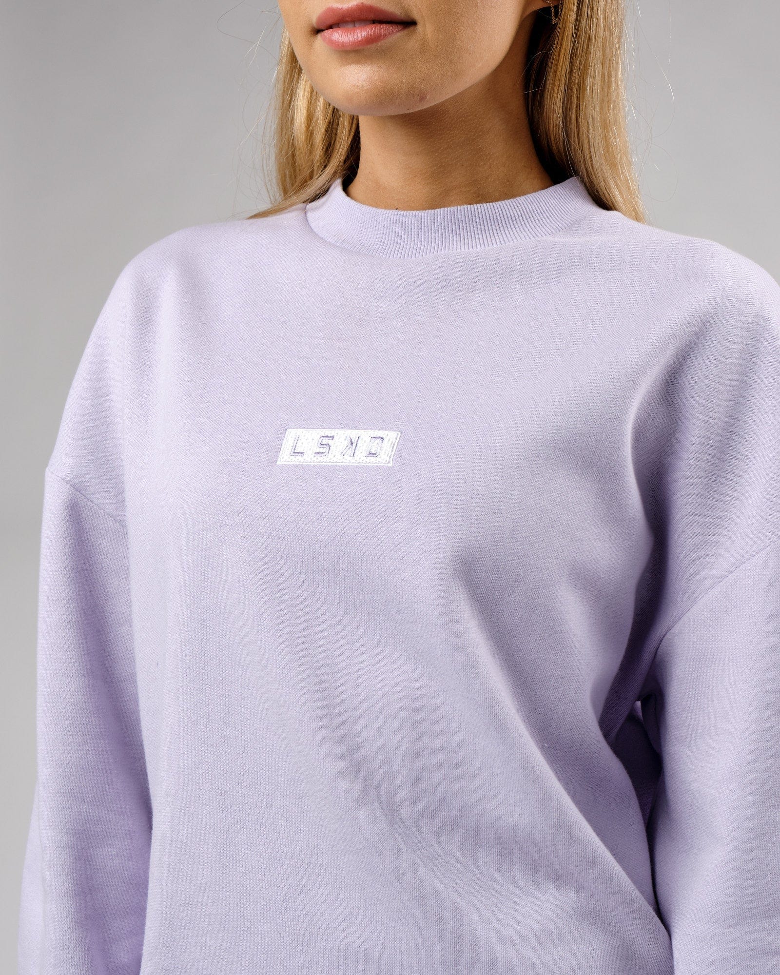 Model wearing Unisex Cornerstone Sweater Oversize - Cosmic Sky