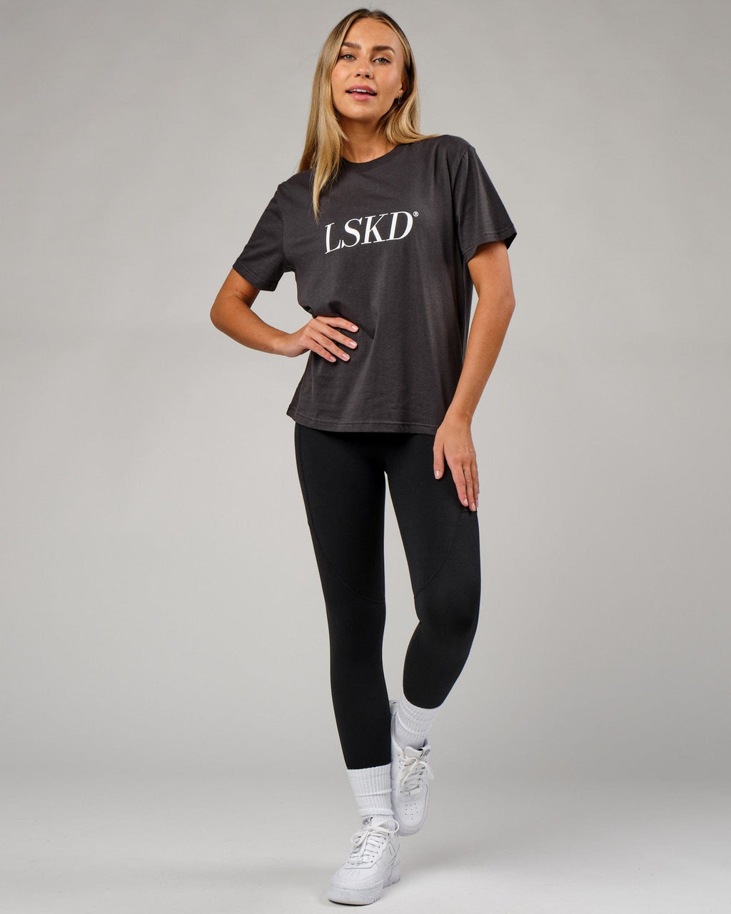 Model wearing IT Tee - Phantom