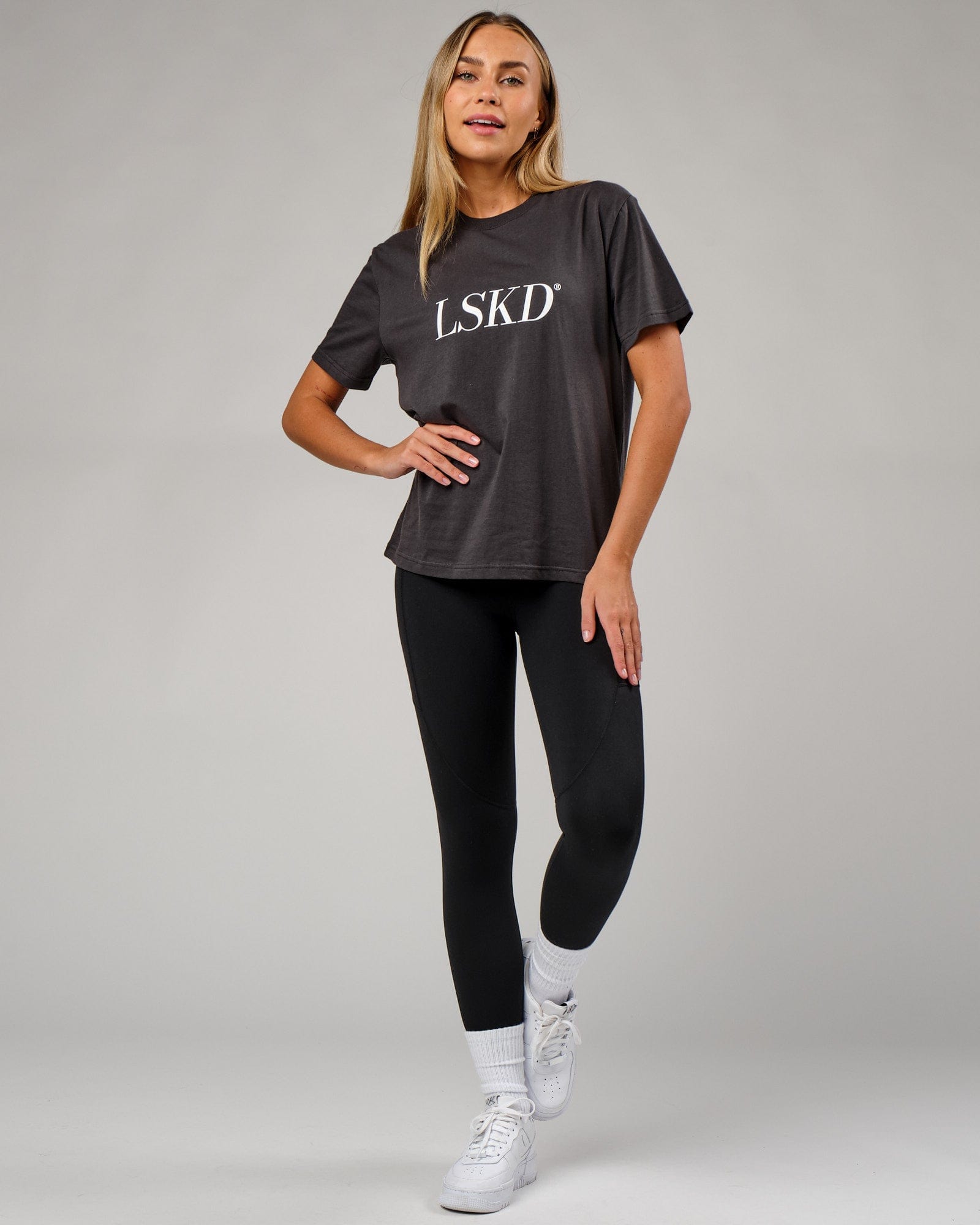 Model wearing IT Tee - Phantom