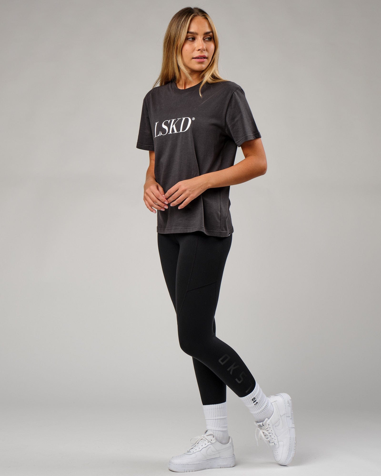 Model wearing IT Tee - Phantom