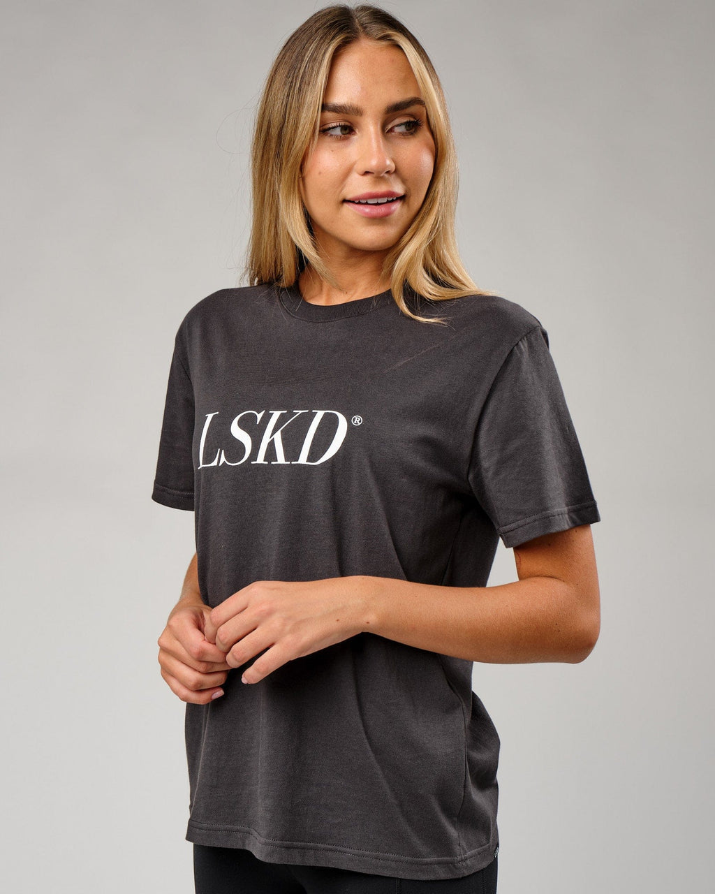 Model wearing IT Tee - Phantom