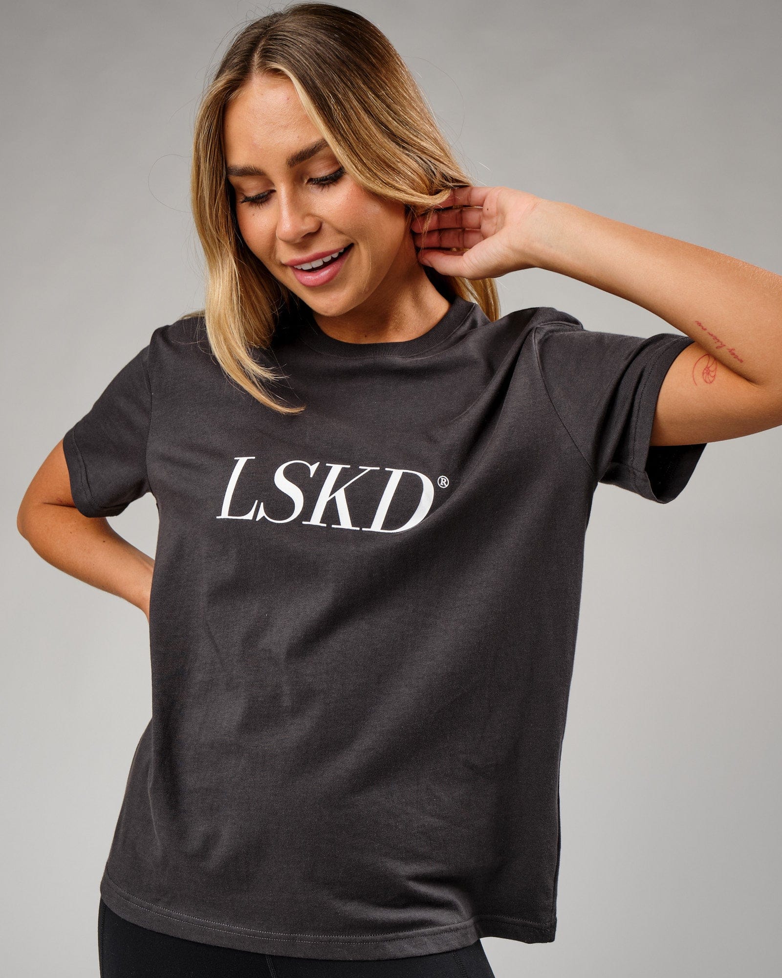 Model wearing IT Tee - Phantom