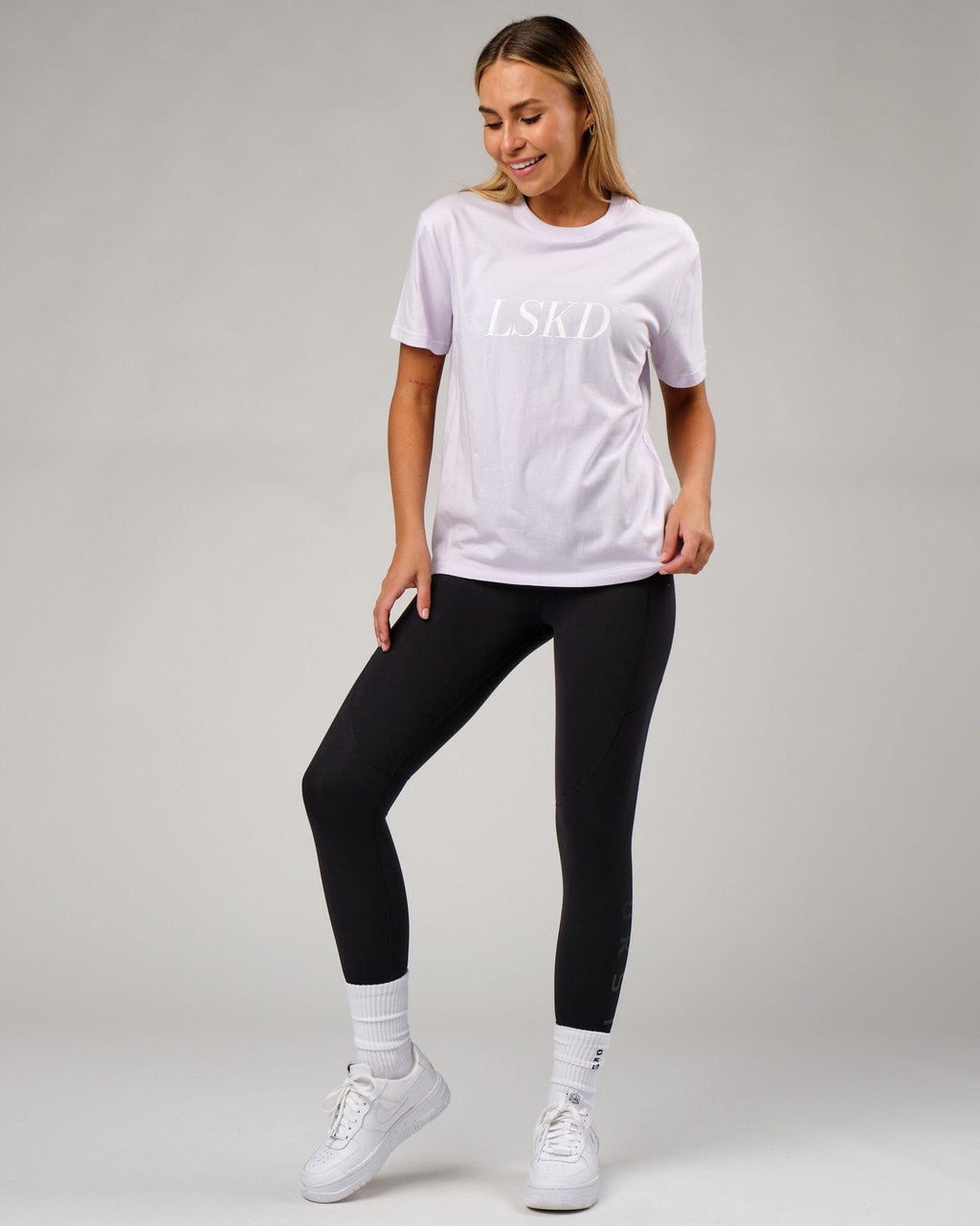 Model wearing IT Tee - Light Cosmic Sky