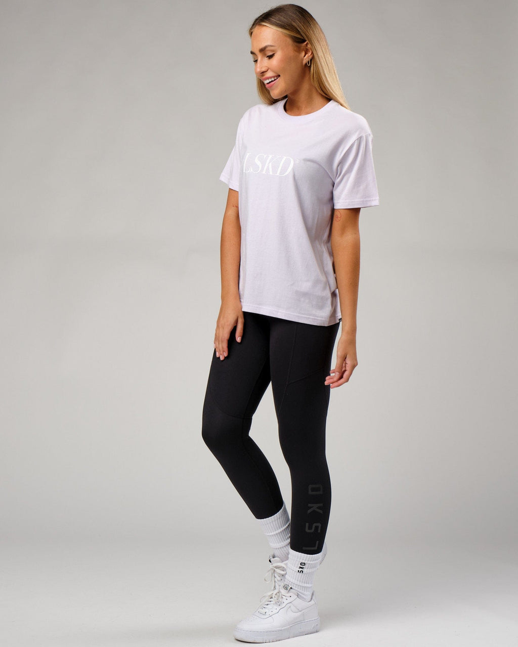 Model wearing IT Tee - Light Cosmic Sky