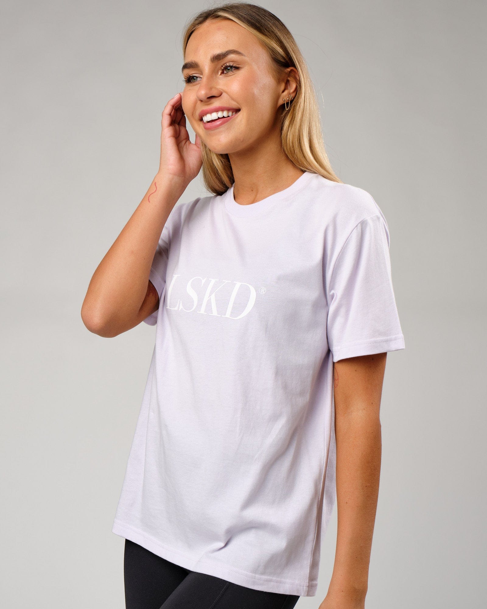 Model wearing IT Tee - Light Cosmic Sky