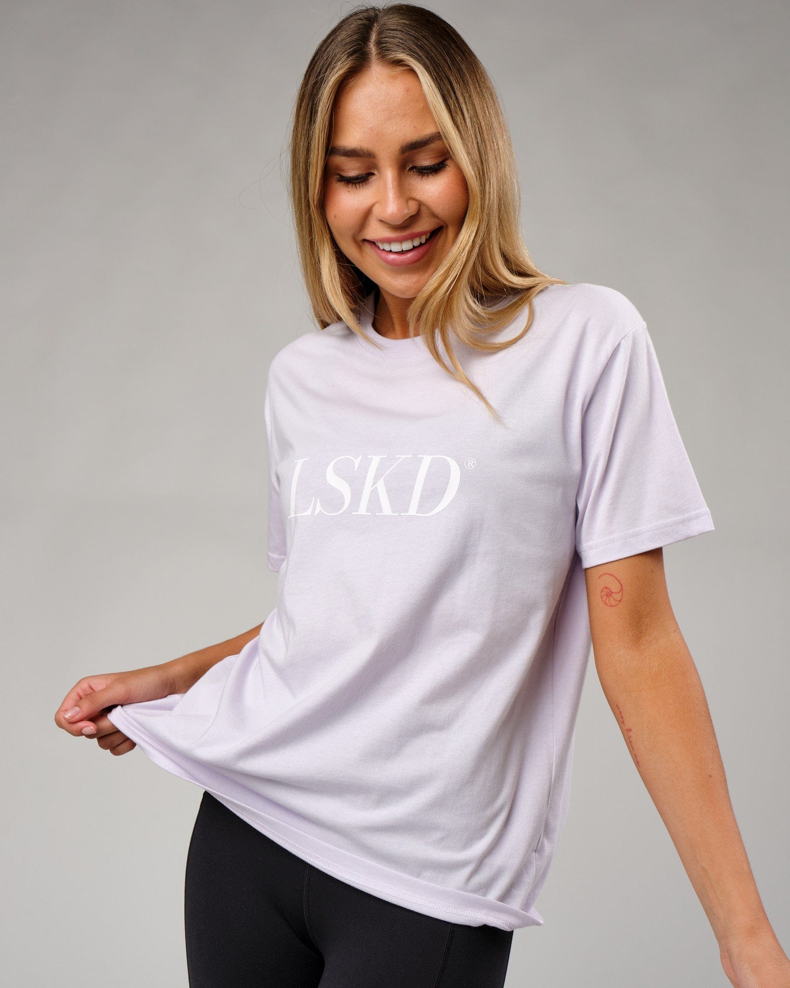 Model wearing IT Tee - Light Cosmic Sky