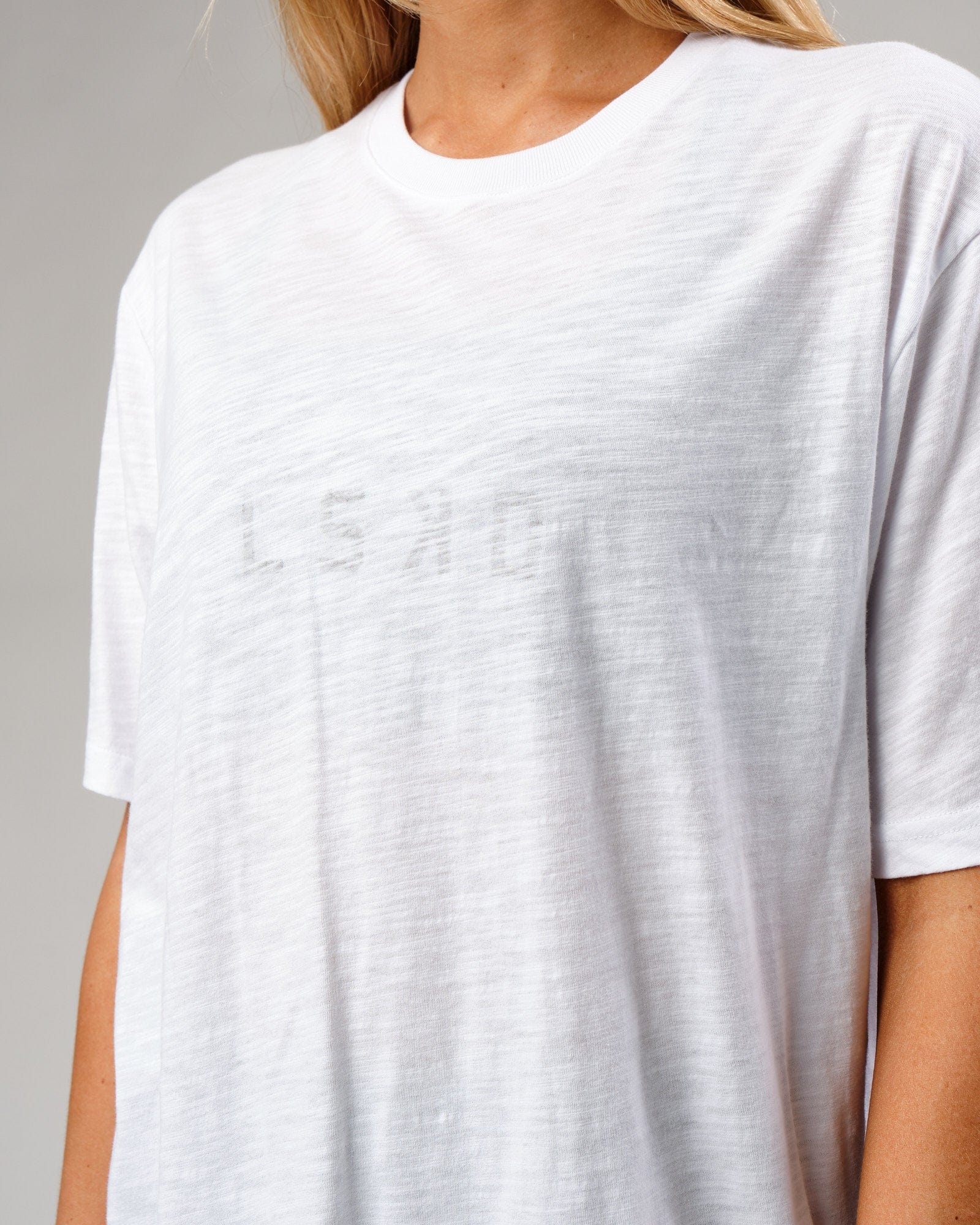 Model wearing Structure Slub Tee - White