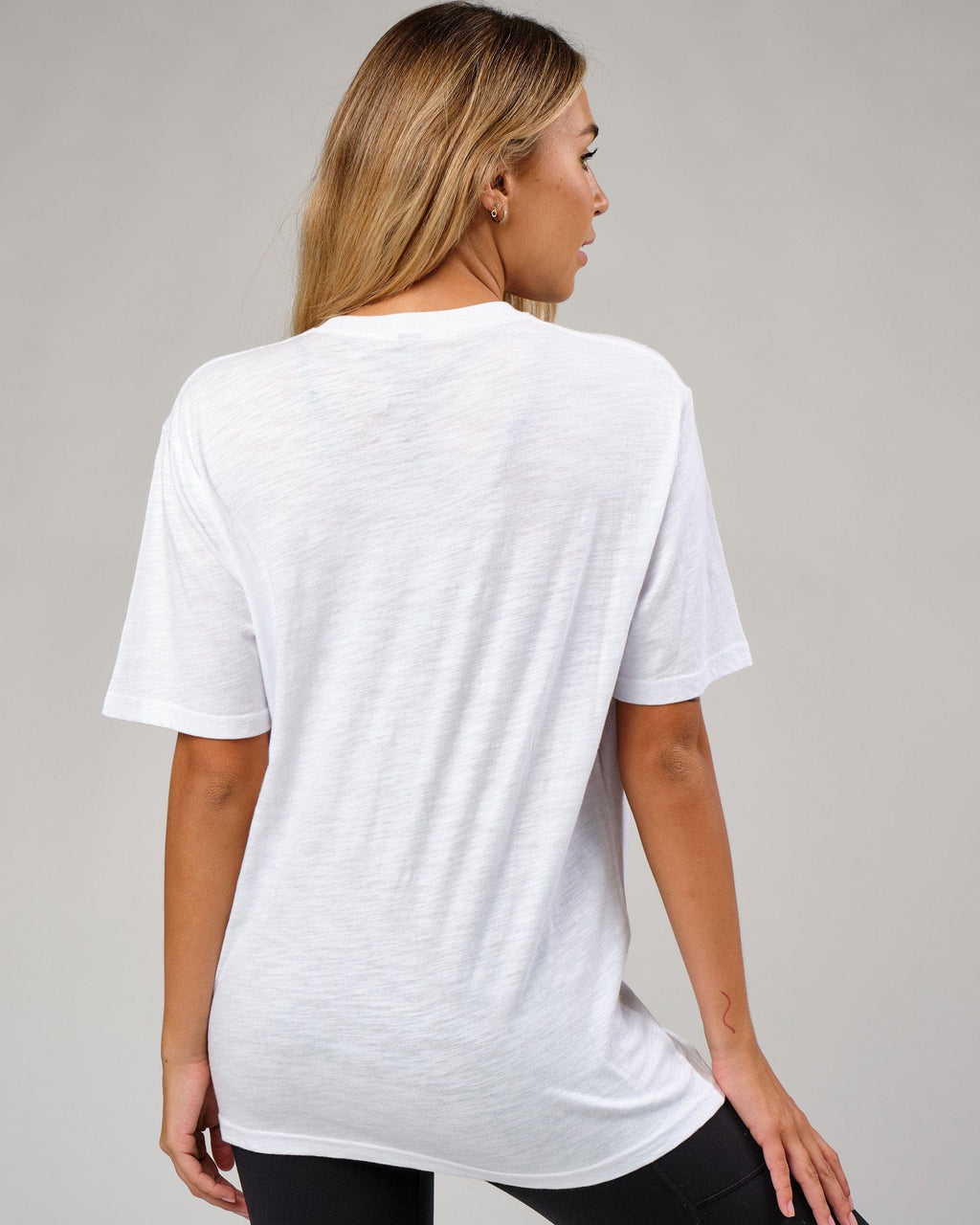 Model wearing Structure Slub Tee - White