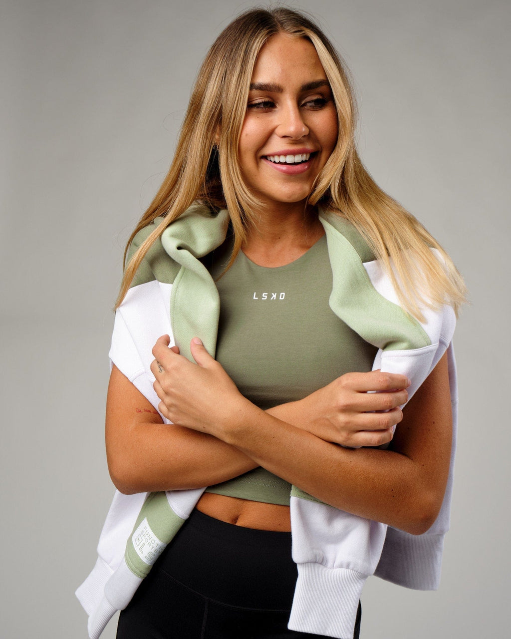 Model wearing Warm-Up Tank - Sea Spray