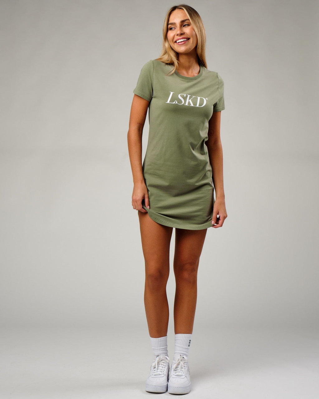 Model wearing IT Tee Dress - Sea Spray