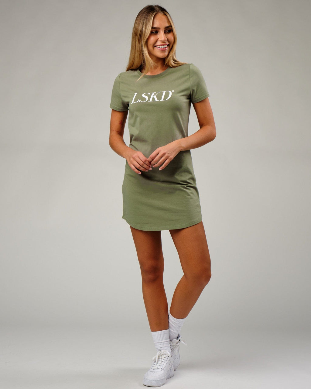 Model wearing IT Tee Dress - Sea Spray