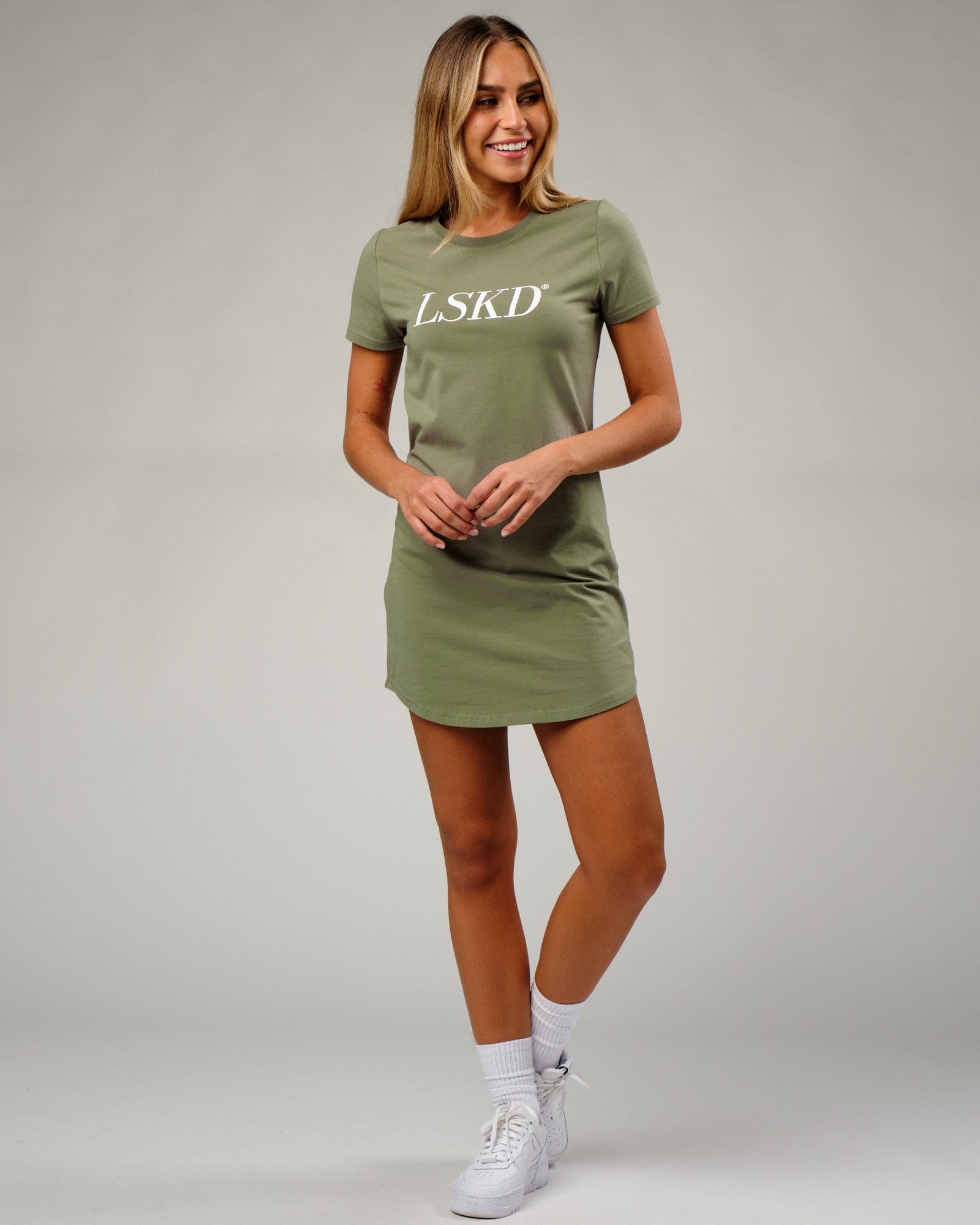 Model wearing IT Tee Dress - Sea Spray