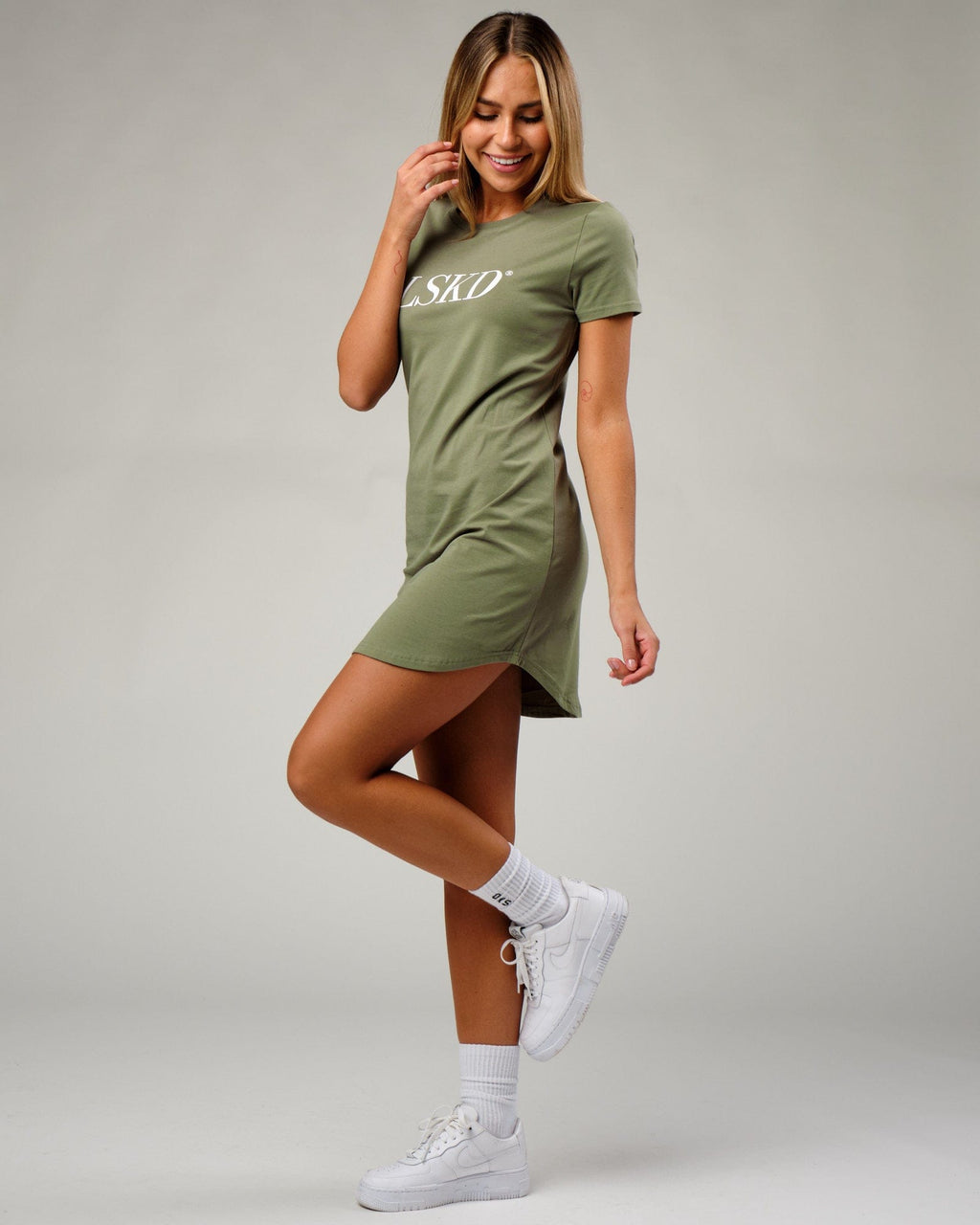 Model wearing IT Tee Dress - Sea Spray