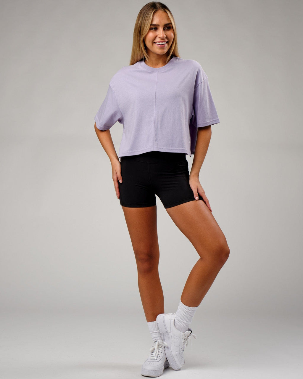 Model wearing Bella Tee - Cosmic Sky