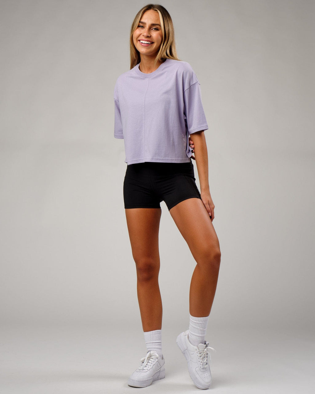 Model wearing Bella Tee - Cosmic Sky