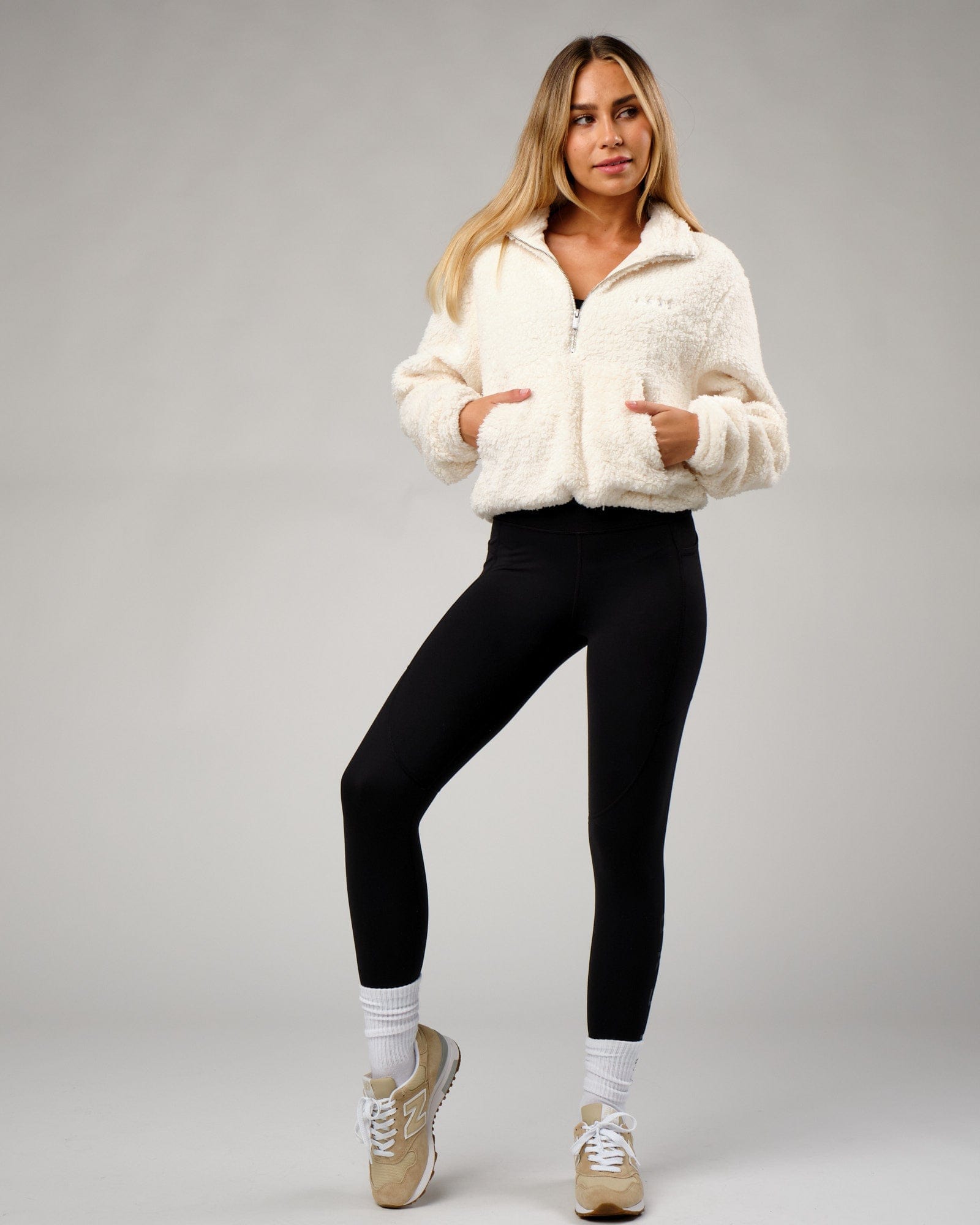 Model wearing Sherpa Crew - Bone