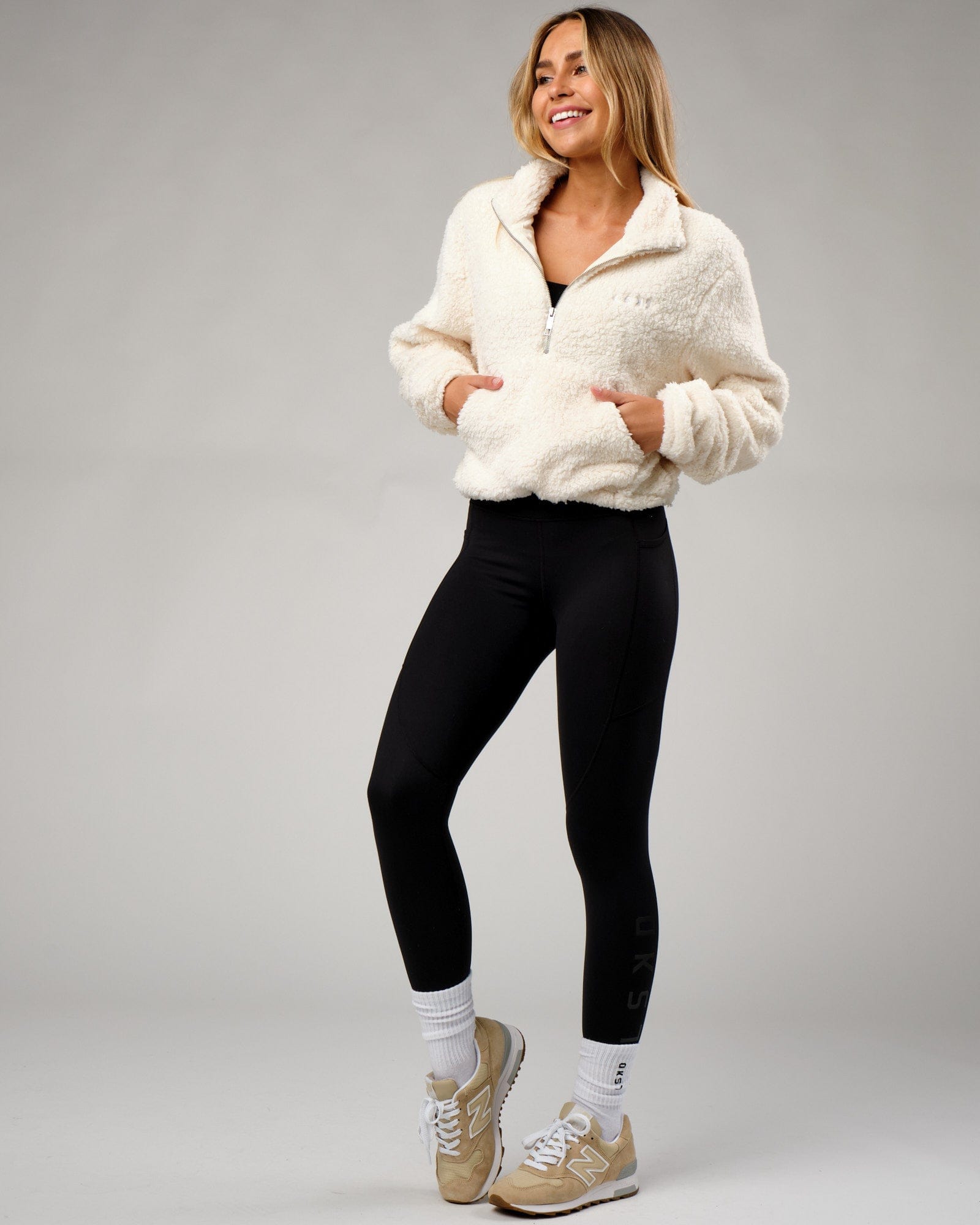 Model wearing Sherpa Crew - Bone