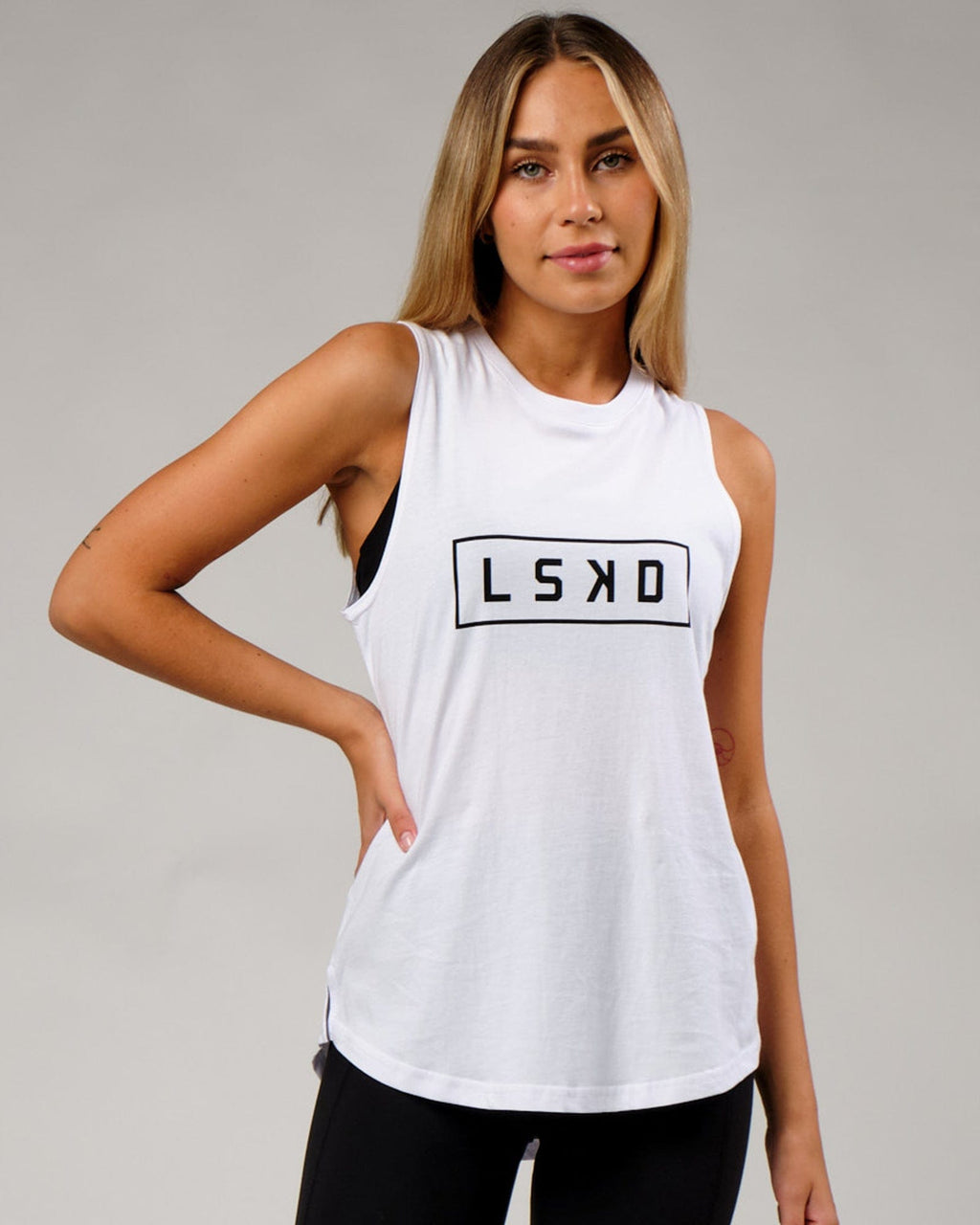Model wearing Luna Tank - White-Black