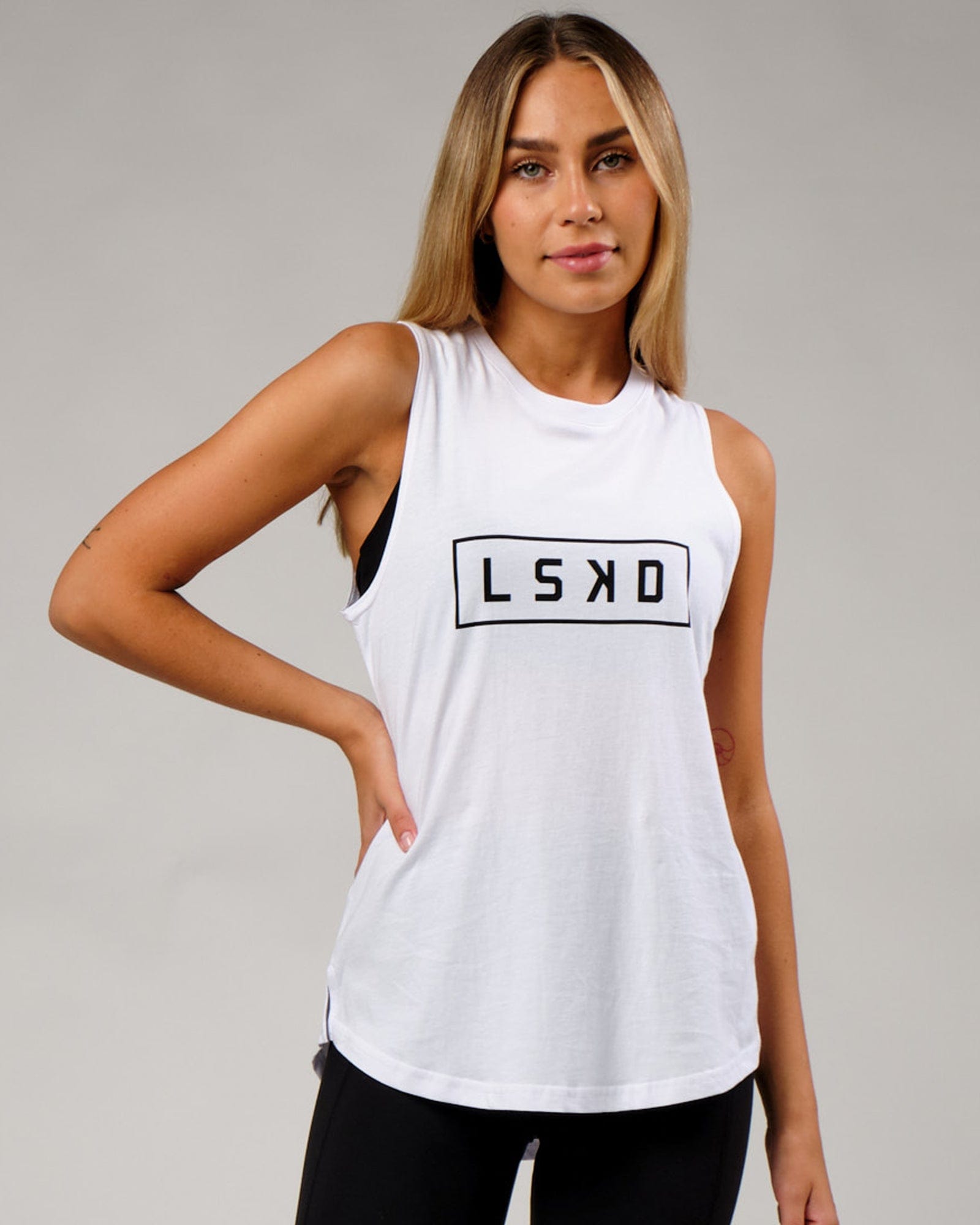 Model wearing Luna Tank - White-Black