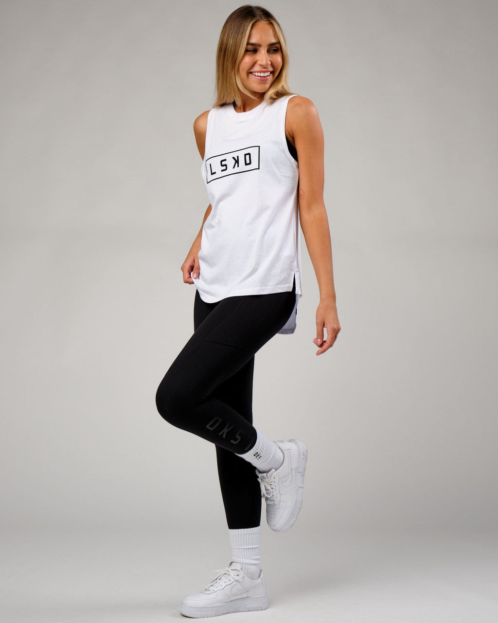 Model wearing Luna Tank - White-Black