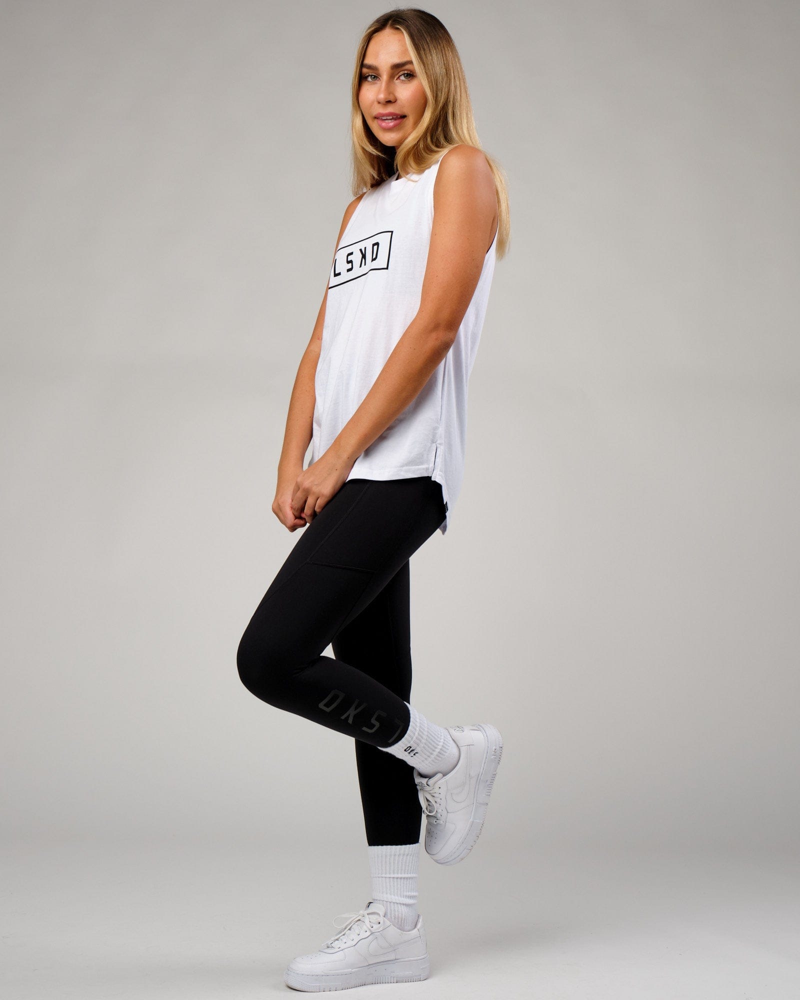 Model wearing Luna Tank - White-Black