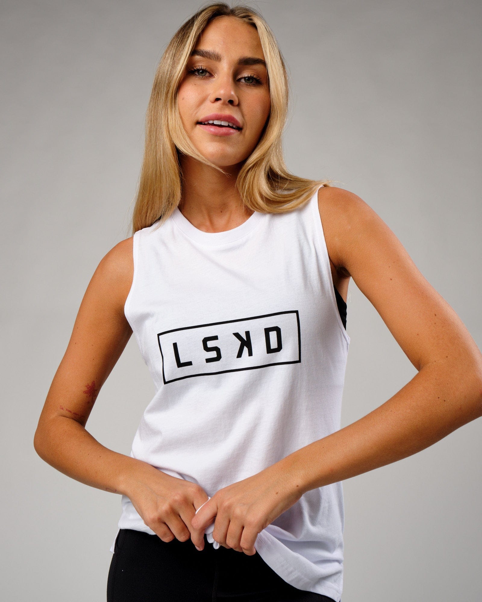 Model wearing Luna Tank - White-Black