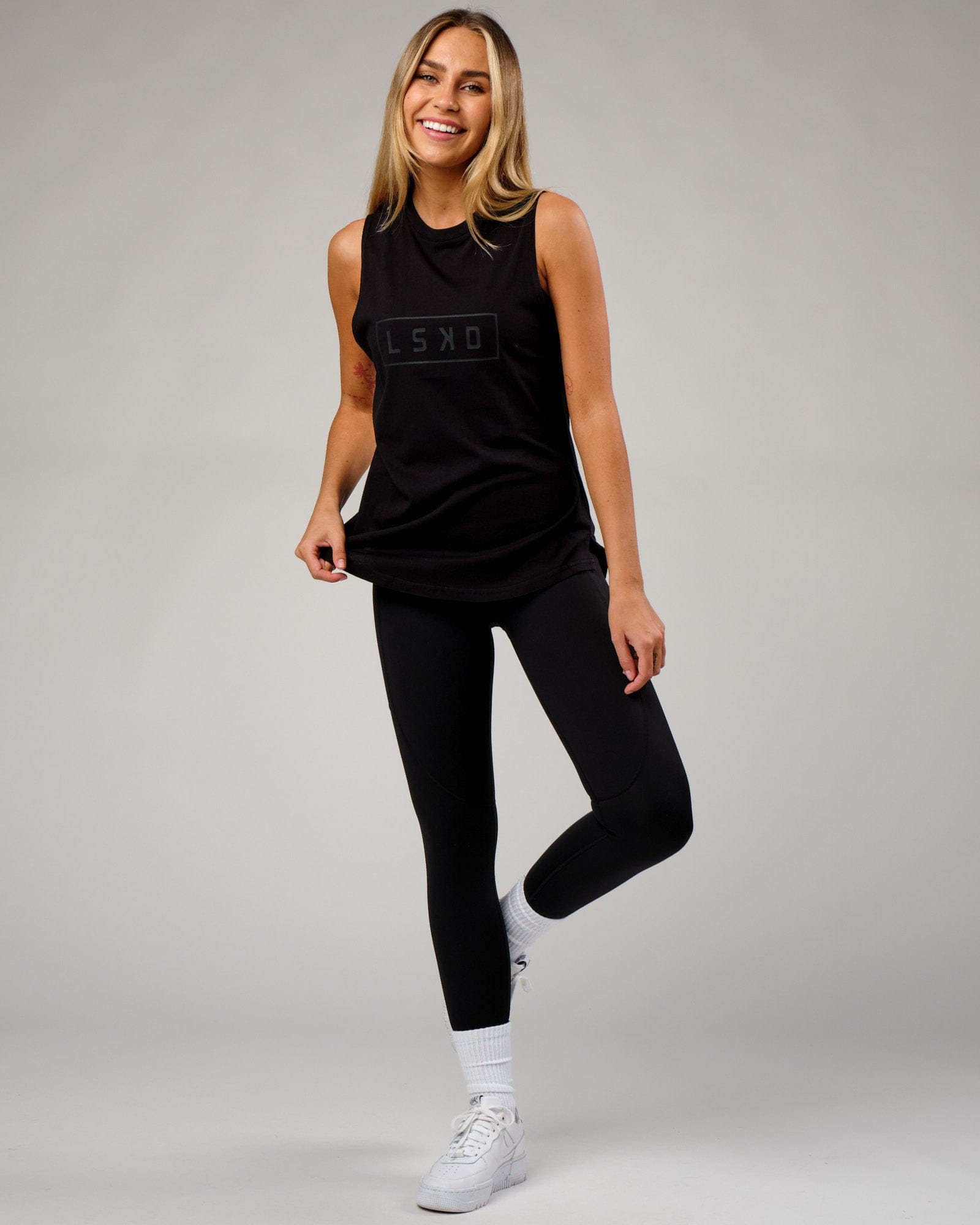 Model wearing Luna Tank - Black-Black