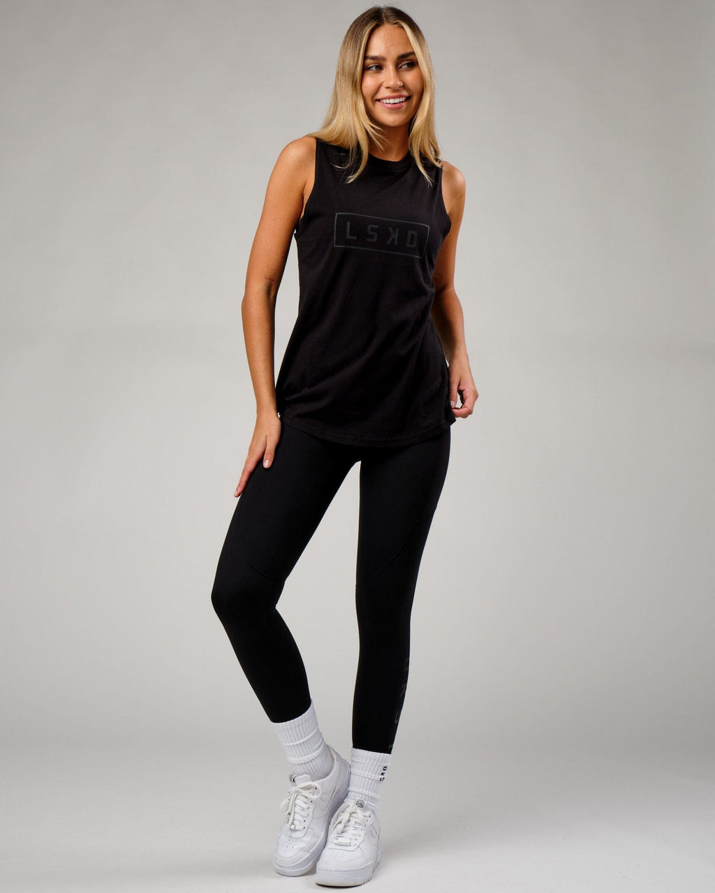 Model wearing Luna Tank - Black-Black