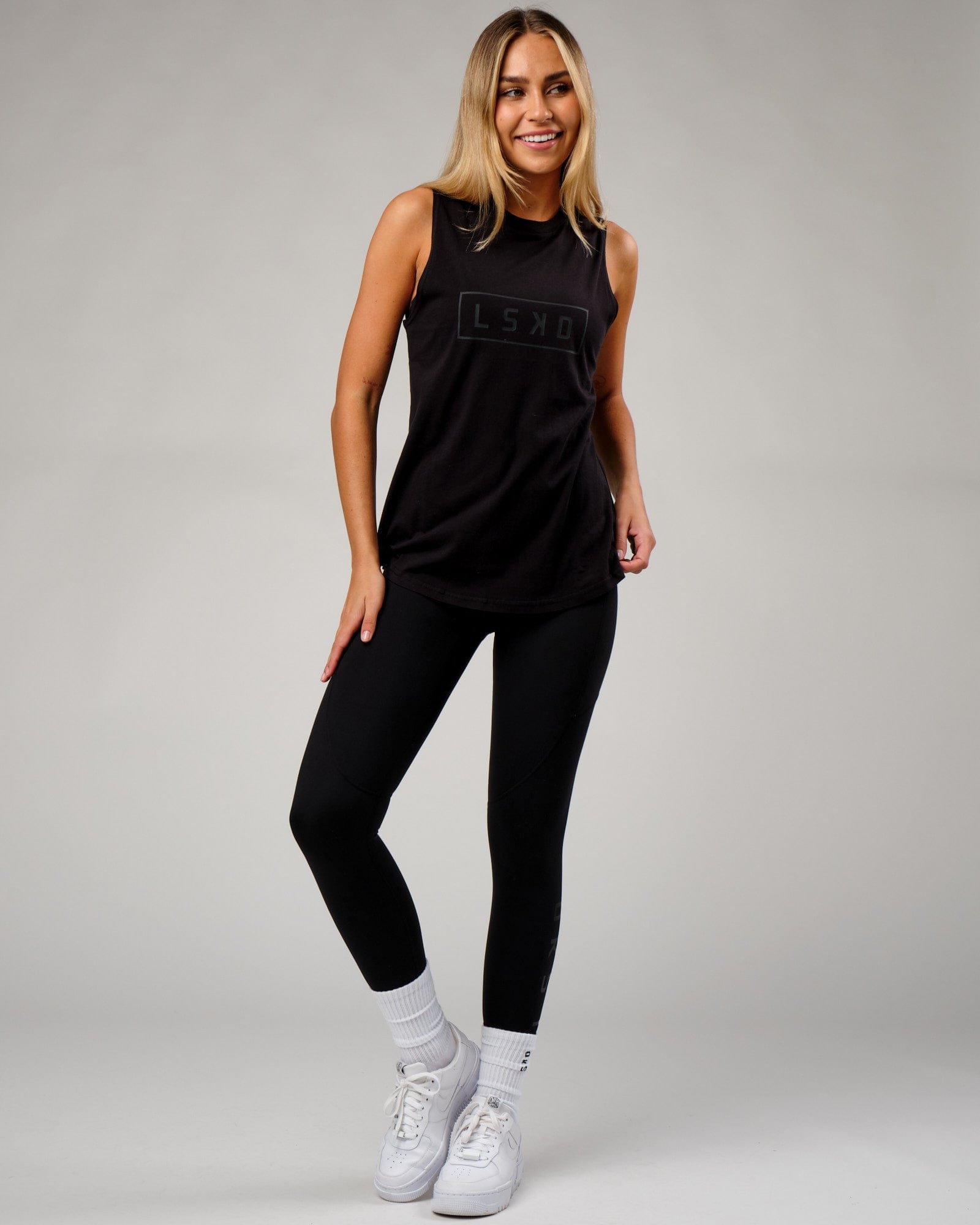 Model wearing Luna Tank - Black-Black