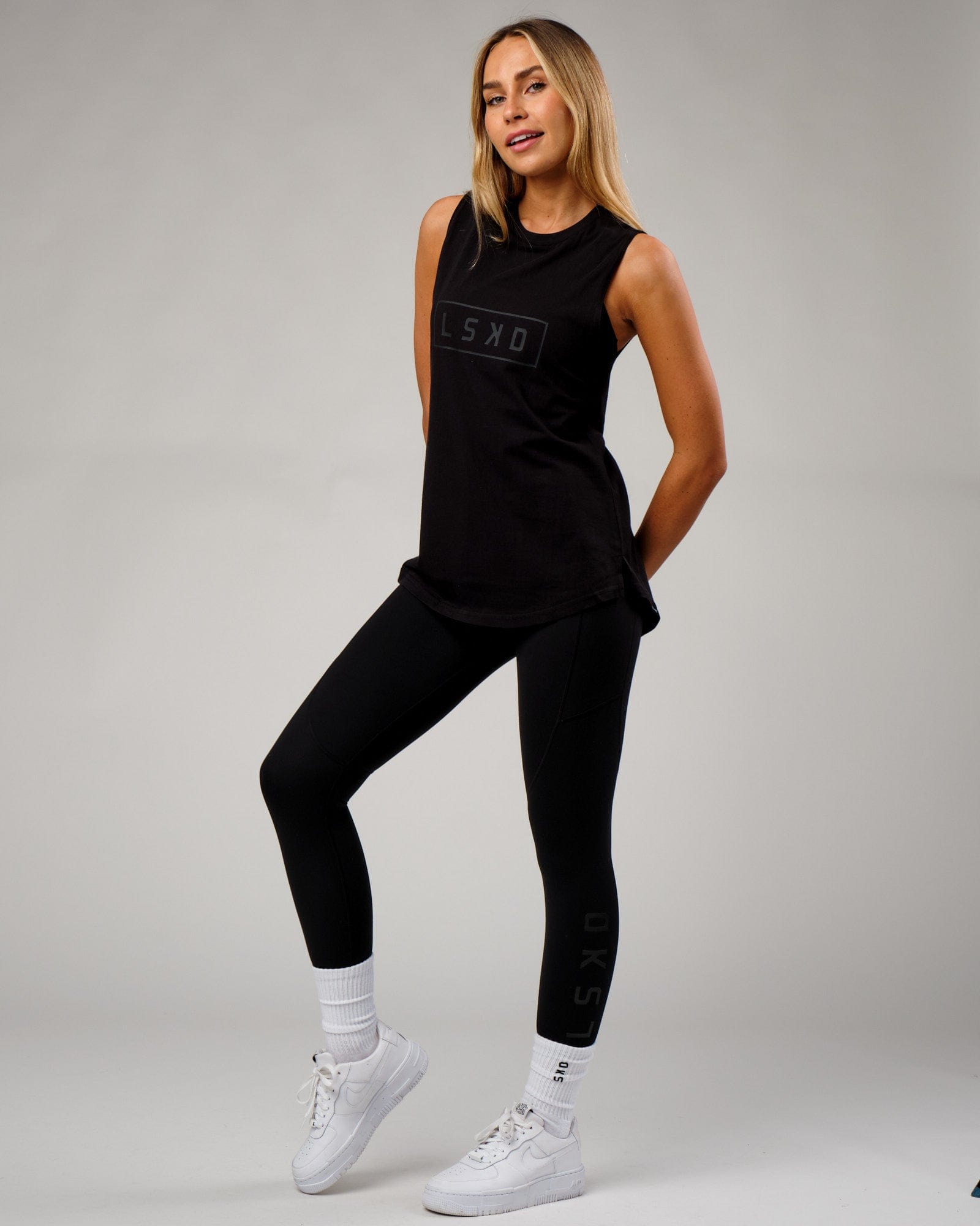 Model wearing Luna Tank - Black-Black