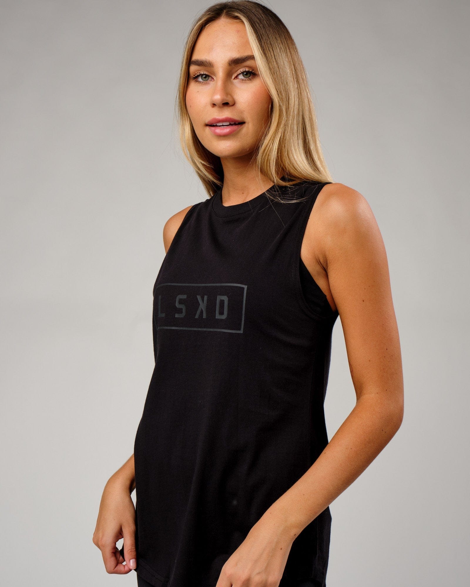 Model wearing Luna Tank - Black-Black