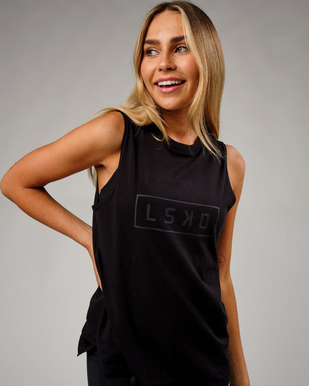 Model wearing Luna Tank - Black-Black