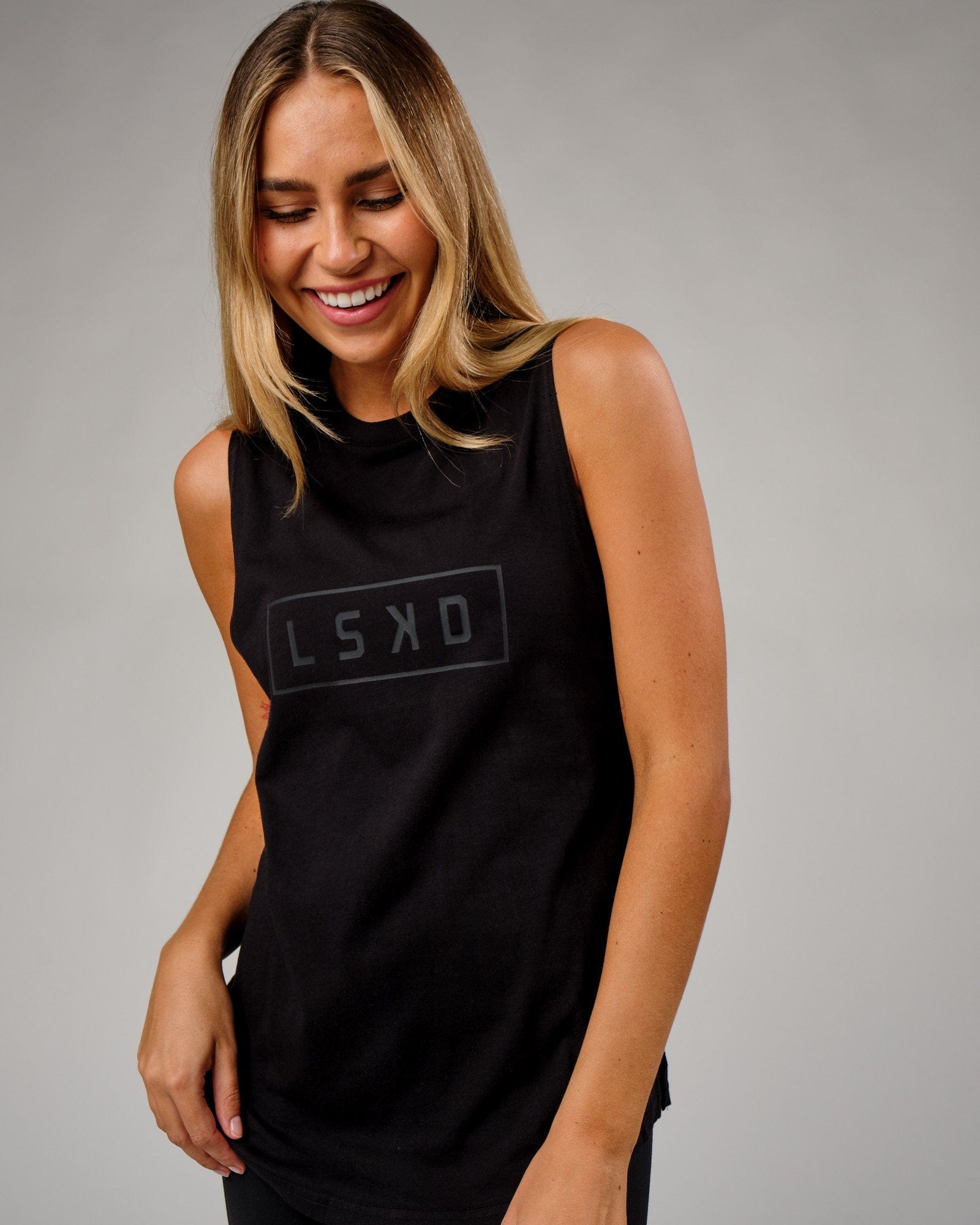 Model wearing Luna Tank - Black-Black