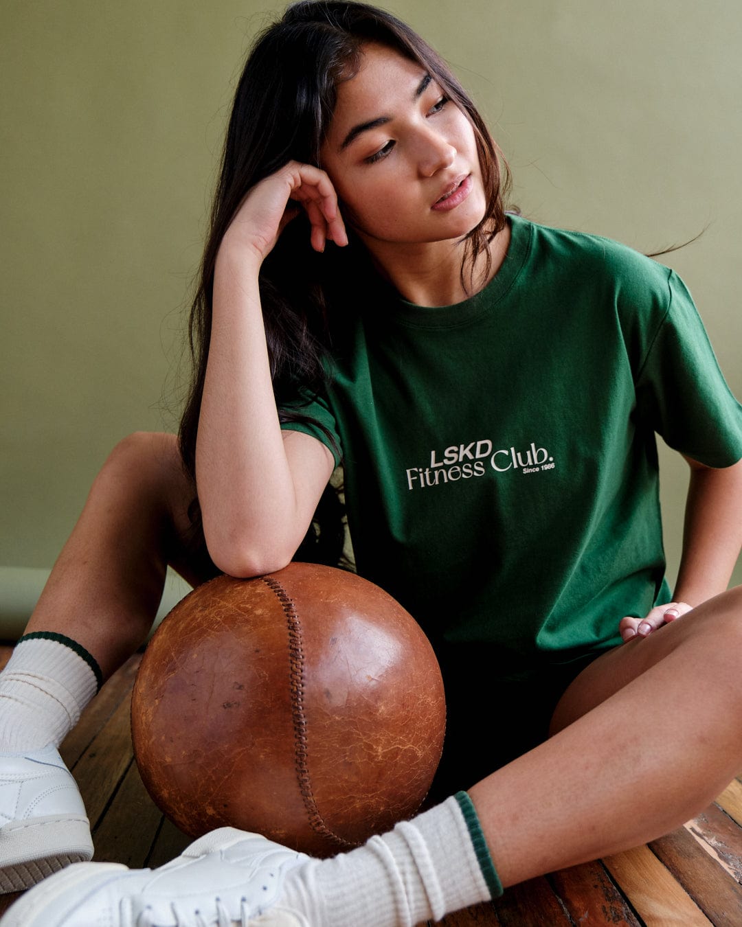 Model wearing Clubhouse Tee - Eden Green