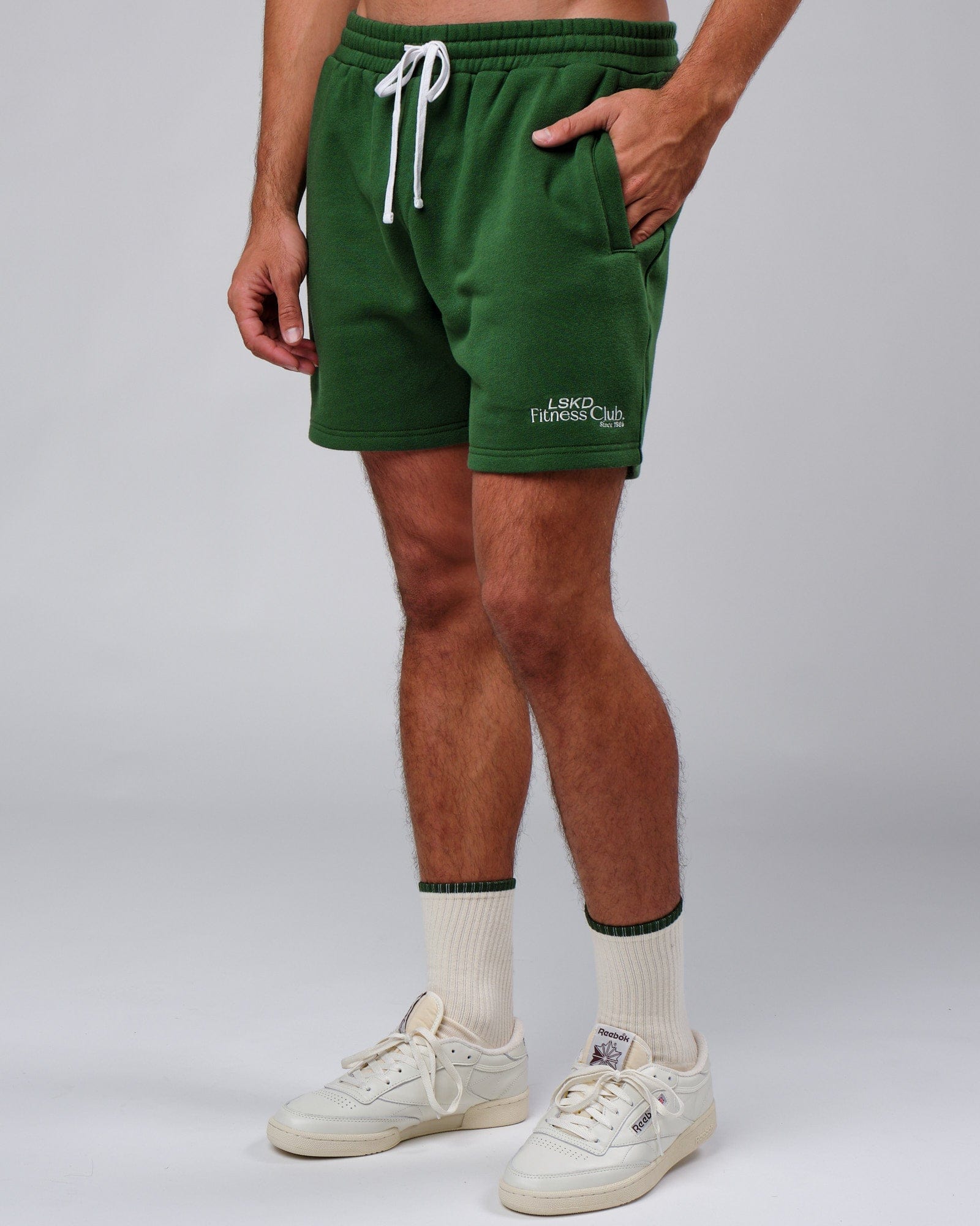 Model wearing Clubhouse Track Short - Eden Green