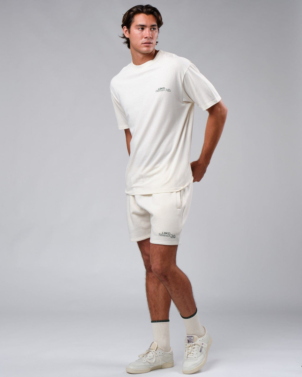 Model wearing Clubhouse Track Short - Cream