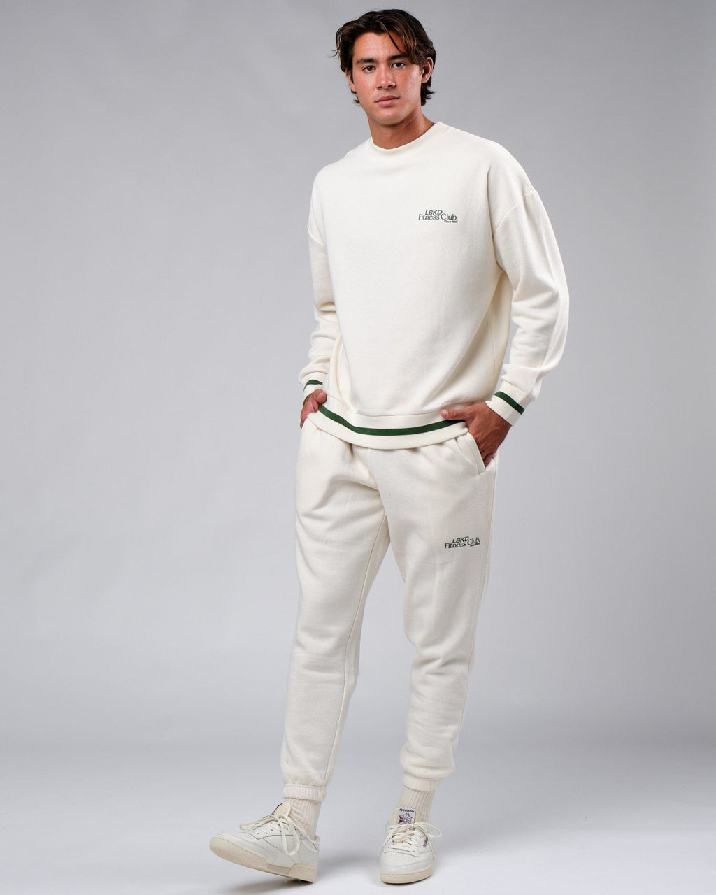 Model wearing Clubhouse Track Pant - Cream