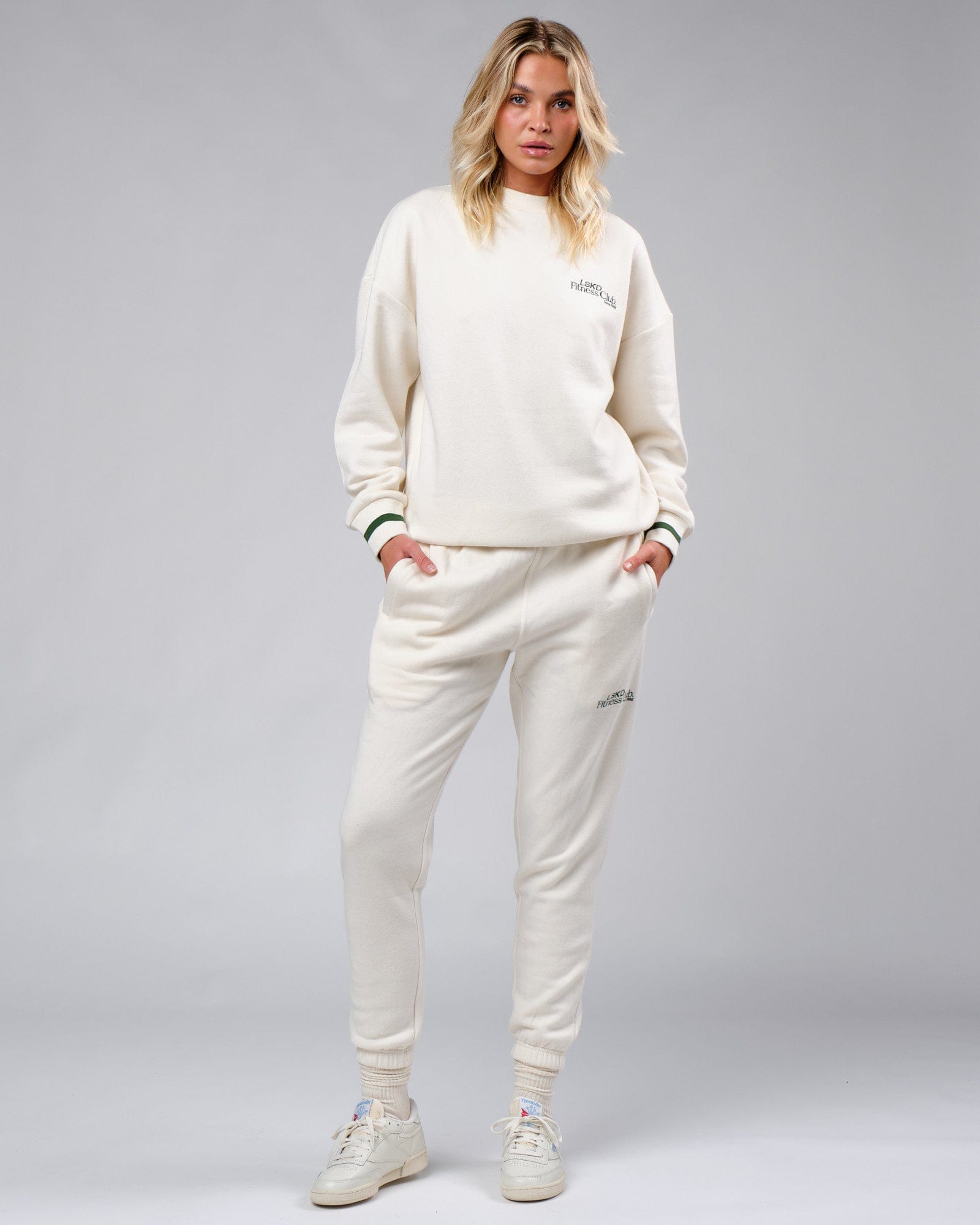 Model wearing Unisex Clubhouse Sweater Oversize - Cream