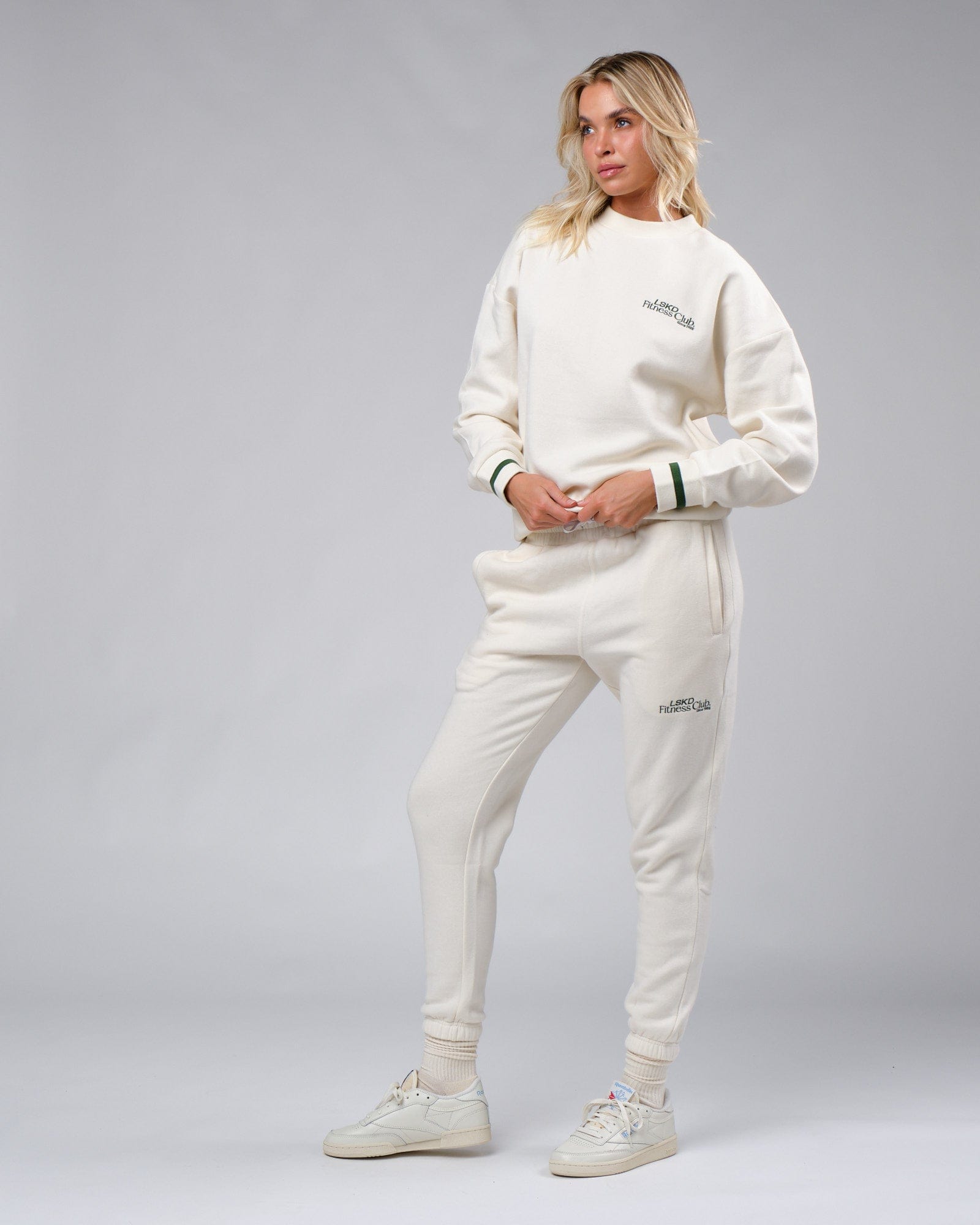 Model wearing Unisex Clubhouse Sweater Oversize - Cream