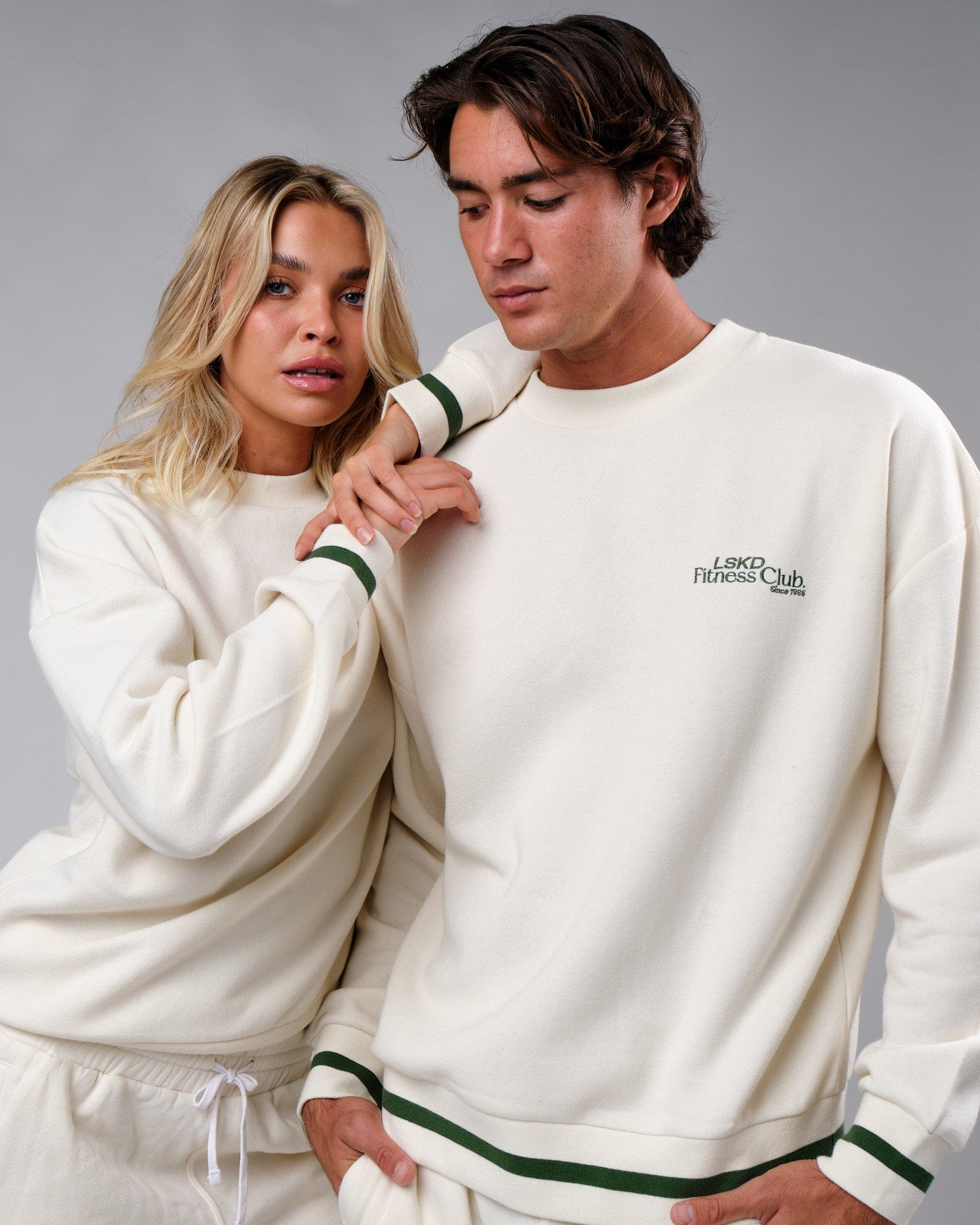Model wearing Unisex Clubhouse Sweater Oversize - Cream
