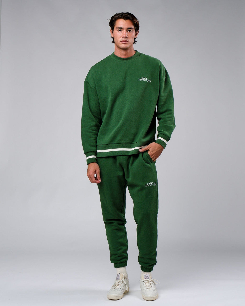 Model wearing Clubhouse Track Pant - Eden Green