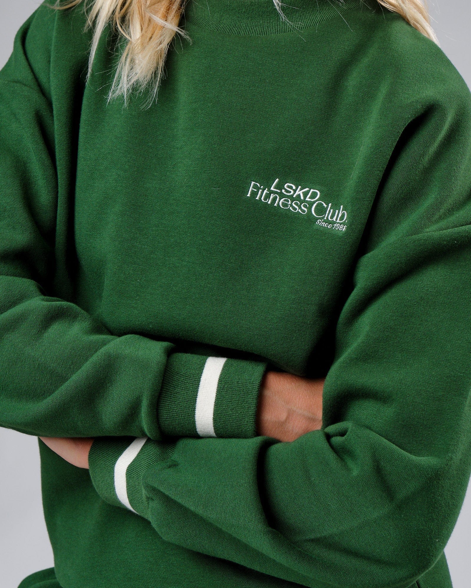 Model wearing Unisex Clubhouse Sweater Oversize - Eden Green