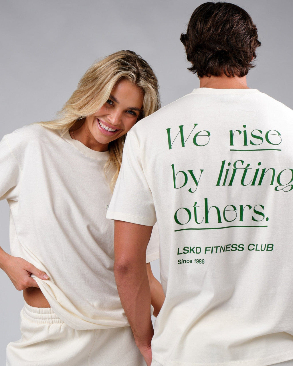 Model wearing Unisex Uplift Tee Oversize - Cream